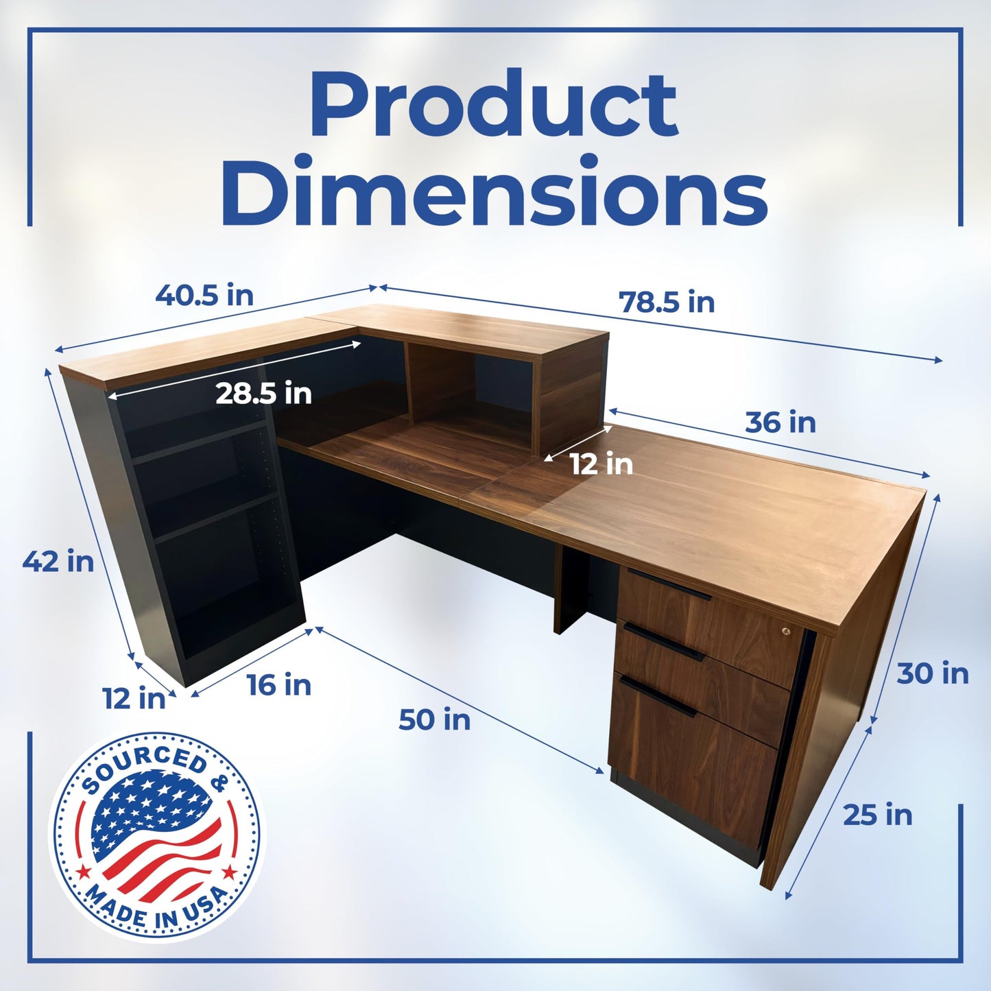 OfficeSimpli L Shaped Reception Desk, 78.5 x 40.5 x 42 Inch, Made in USA, Lockable Drawers and Shelf Storage, Front Desk for Office Lobby, Ships Mostly Assembled