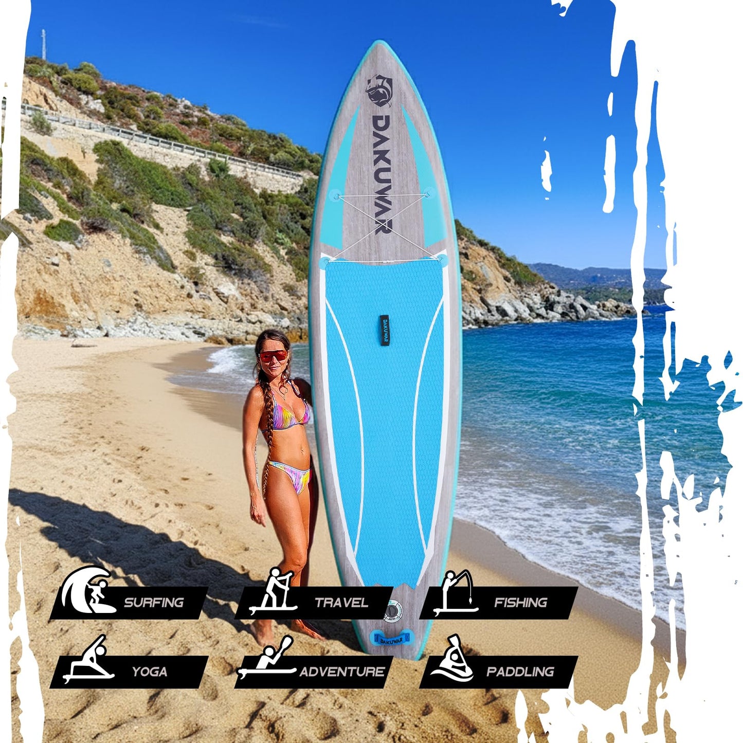 DAKUWAR Paddle Board 10'6''/10' Inflatable Stand Up Paddle Boards with SUP Accessories Ultra-Light Paddleboard Non-Slip Comfort Deck for Adults & Youth of All Skill Levels (Blue and Grey)