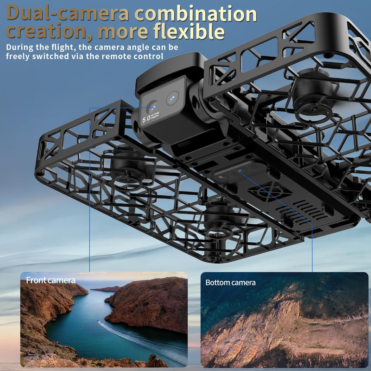 UAVRIAO Folding Selfie Drone with 2K HD Camera Gesture Control & Auto Follow Me Quadcopter Waypoint Flight, Stunt Mode, 360° Protection, One-Key Operation，For Adults Gesture Control
