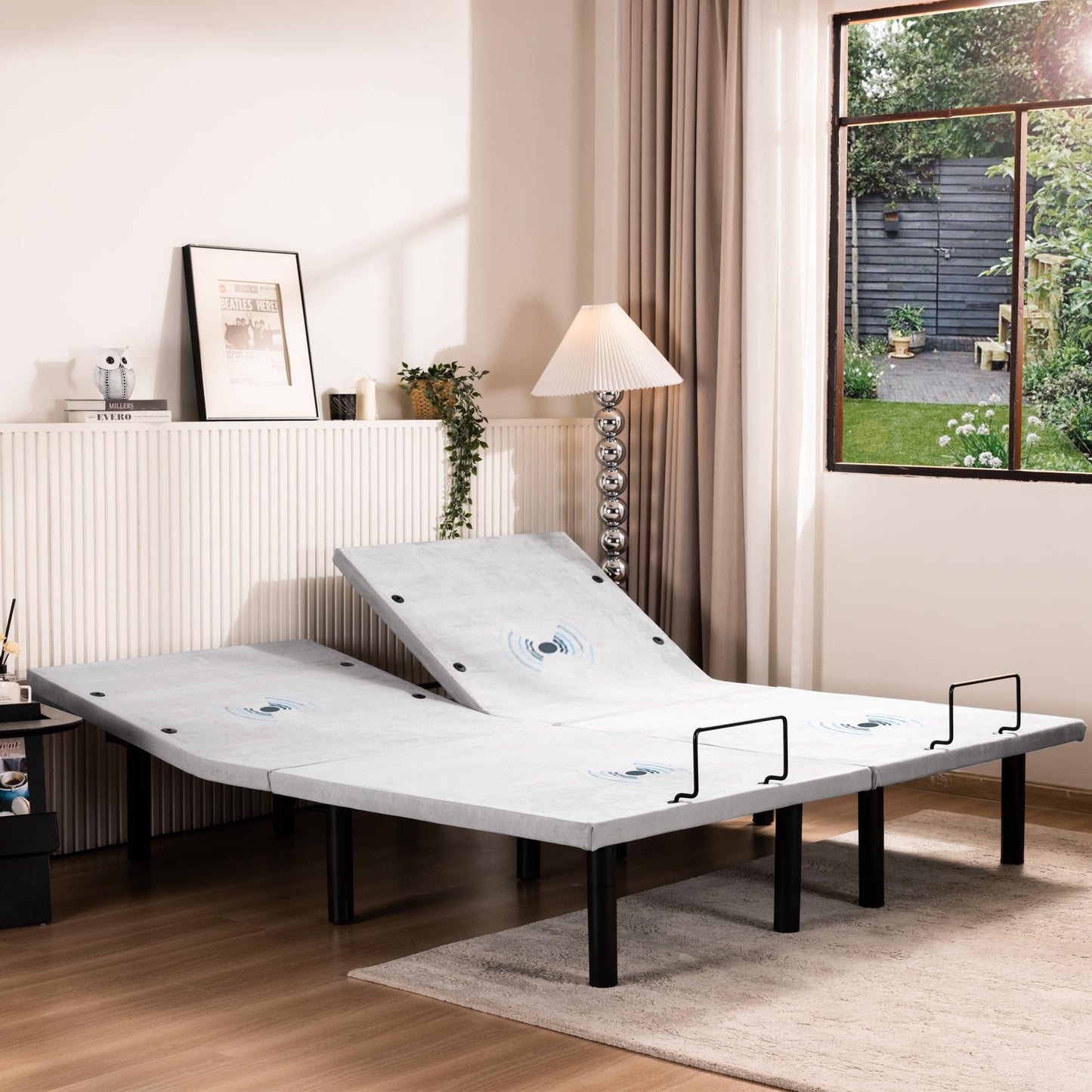 Fromann Adjustable Electric Twin XL Bed Base Frame with Massage, USB Type-C Ports, Zero Gravity, Under Bed Led Lighting and Three Leg Height (with Synchronization Connector) (Grey)