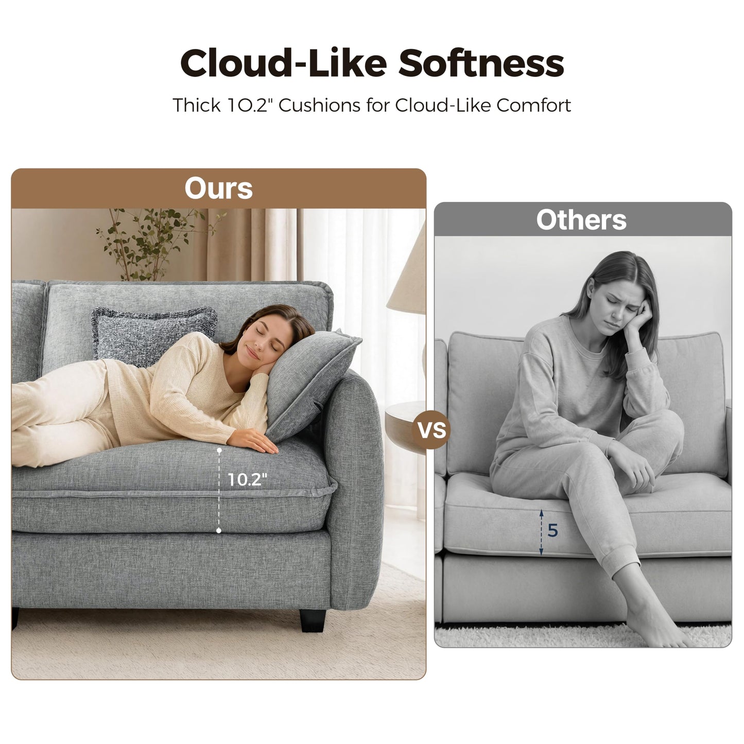 MCombo 117" Oversized Cloud Sectional Couch, Sectional Sofa with FSC Certified, U Shaped Couch with Ottoman for Living Room, Chenille S0701 (Grey)