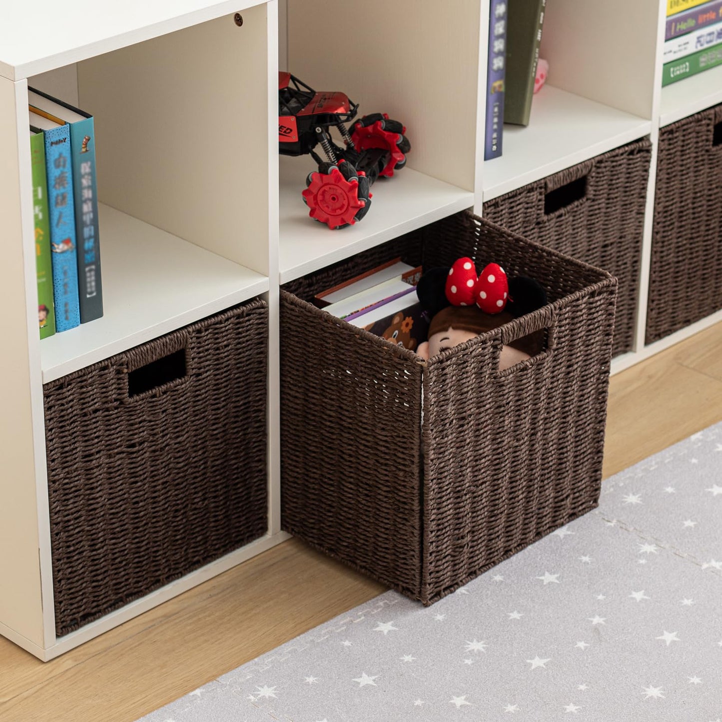 Wood 8-Compartment Storage Cabinet 8-Cube Storage Cabinet Organizer Wooden Cubby Bookshelf White 2 tier Open Cabinet Qquare Cubby Shelf for Home Office Living Room (8-Cube, 11 in Shelf Opening)