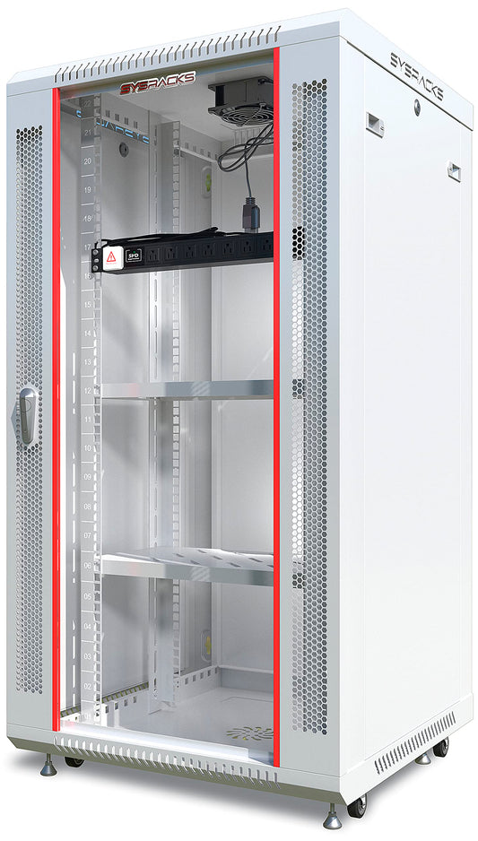 22U Wall Mount Server Rack Cabinet 24” Deep, 19” Network & AV Enclosure for Home Lab with Fan, PDU, 2 Shelves, Locking Glass Door