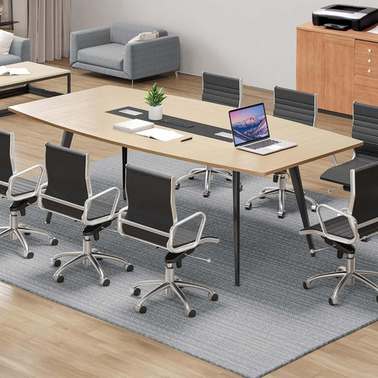 DWVO 6FT Conference Table, 70.8" Boat Shaped Meeting Table with Power Outlets & Rectangle Grommet, Modern Seminar Table for Office Conference Room, Boardroom Desk