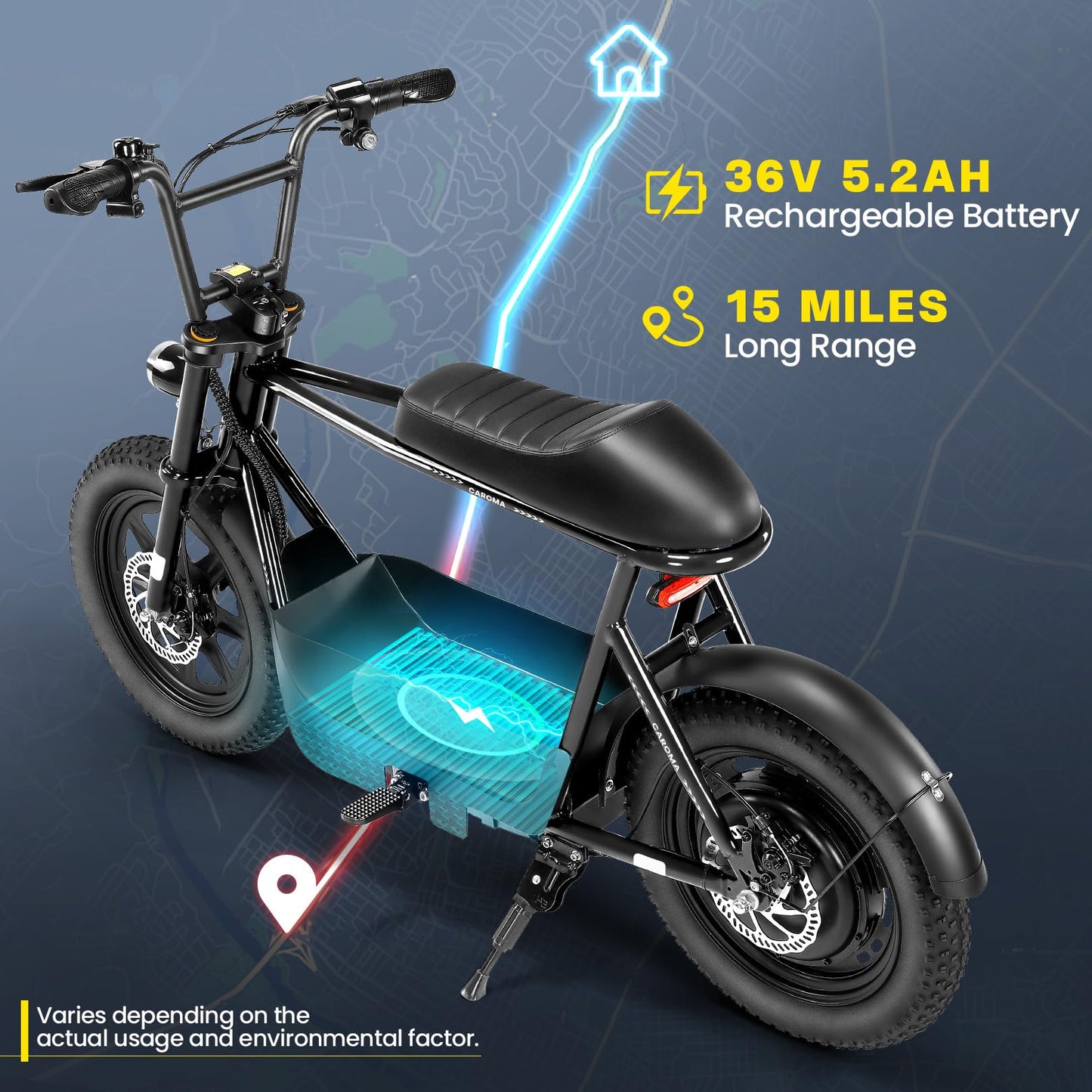 Caroma Peak 560W Electric Scooters with Seat for Adults, 16" Fat Tire for All-Terrain, 15Miles Max Range, 20mph Top Speed, Commuter Escooter for Adults&Teens, Motorcycle Style with Carry Basket,Black