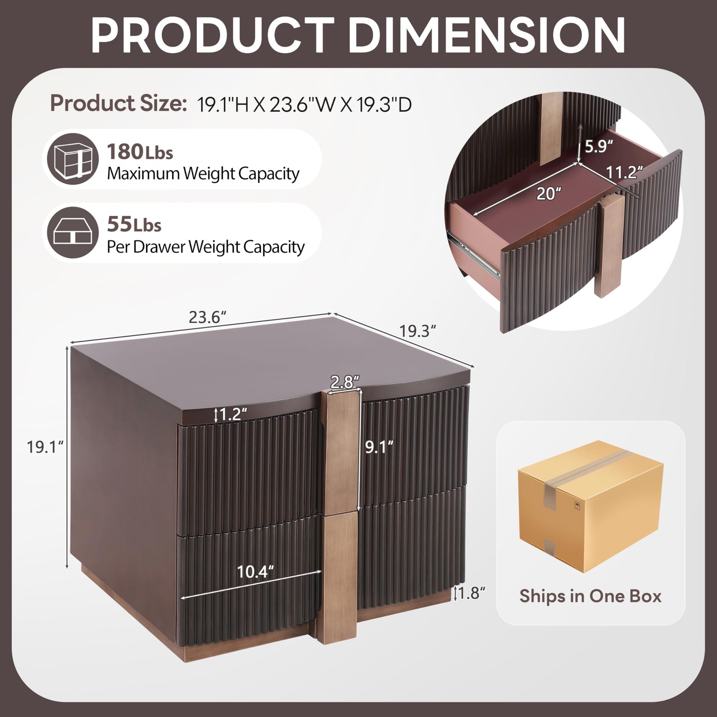 Christopher Knight Home Boni Mid Century Modern Nightstand with Heavy Duty Base, Wood Night Stand with 2 Spacious Drawers, Bedside Table/End Table for Bedroom, Multipurpose Storage Cabinet, Dark Brown