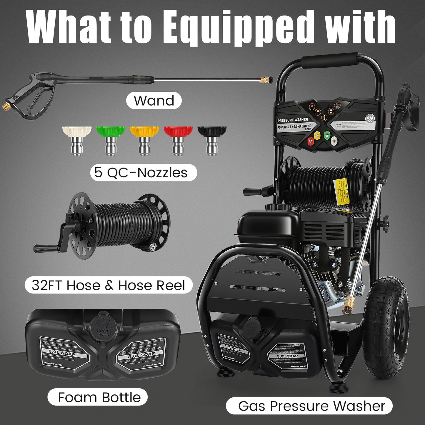 4200PSI Gas Pressure Washer 4.0GPM Gas Power Washer 212CC Gas Powered Washing Machine Commercial High Pressure Washer with 32ft Hose&5 Nozzles
