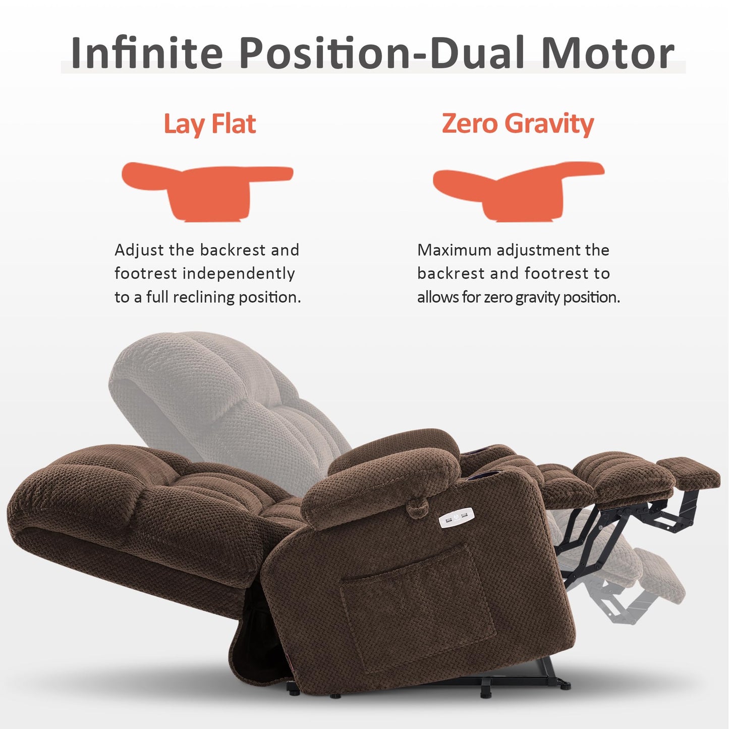 MCombo Oversized Power Lift Recliner Chair for Elderly, Dual Motor Lift Chair with Heat and Massage, Lay Flat Lift Chair for Big and Tall, Cup Holders, Fabric R7891 (Oversize, Mocha)