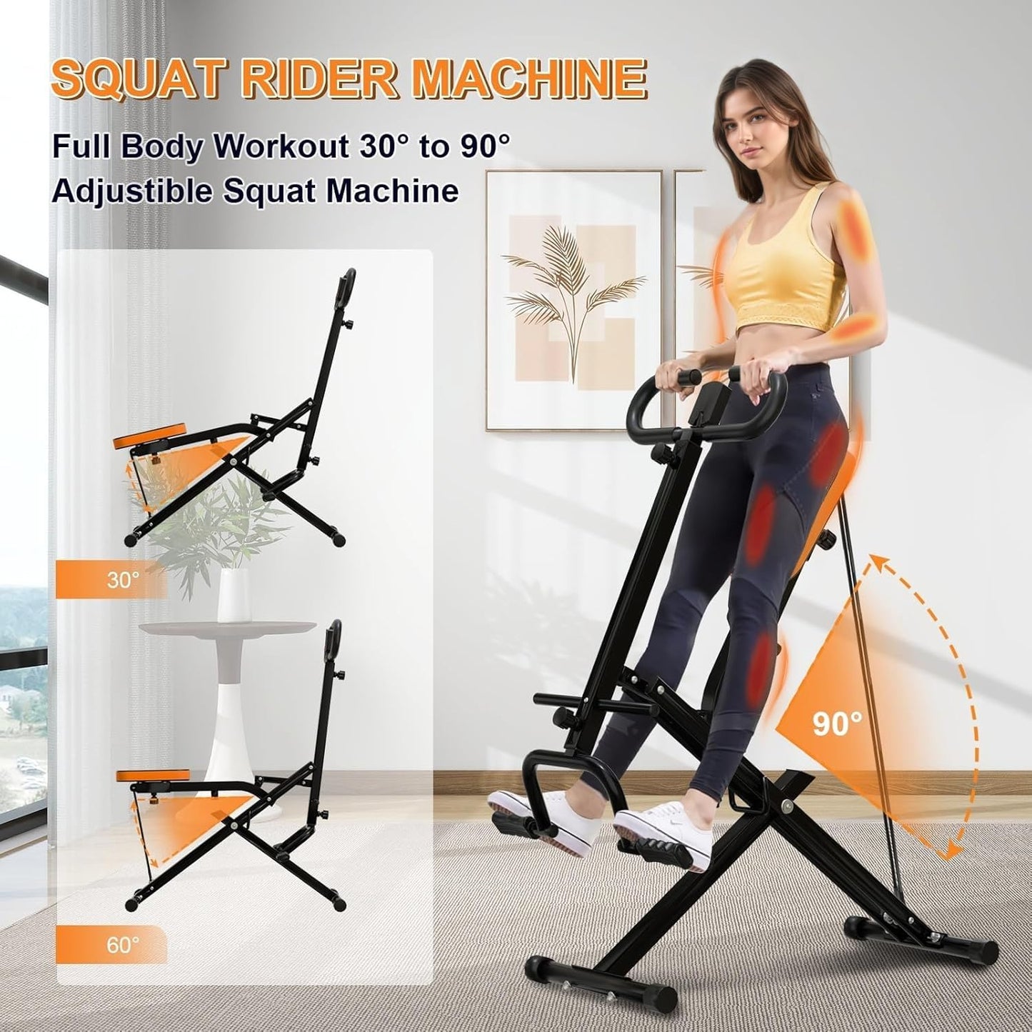 RIVANO 2pc Squat Rowing Machine, 4-in-1 Foldable Exercise Trainer with 265LBS Loading Capacity & Display, Home Workout Glute Trainer Machine with Adjustable Resistance Bands for Butt Thigh Easy Set up