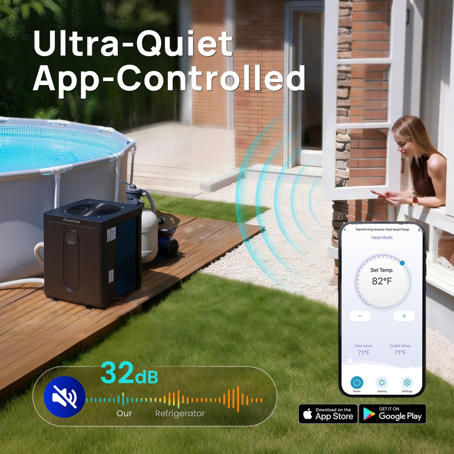 Aquastrong 24,000 BTU Top Discharge Inverter Swimming Pool Heat Pump, 115V Electric Pool Heater for Above Ground and Inground Pool, WiFi Capable Timer, Heating and Cooling Pool Heater for 7000 Gallons