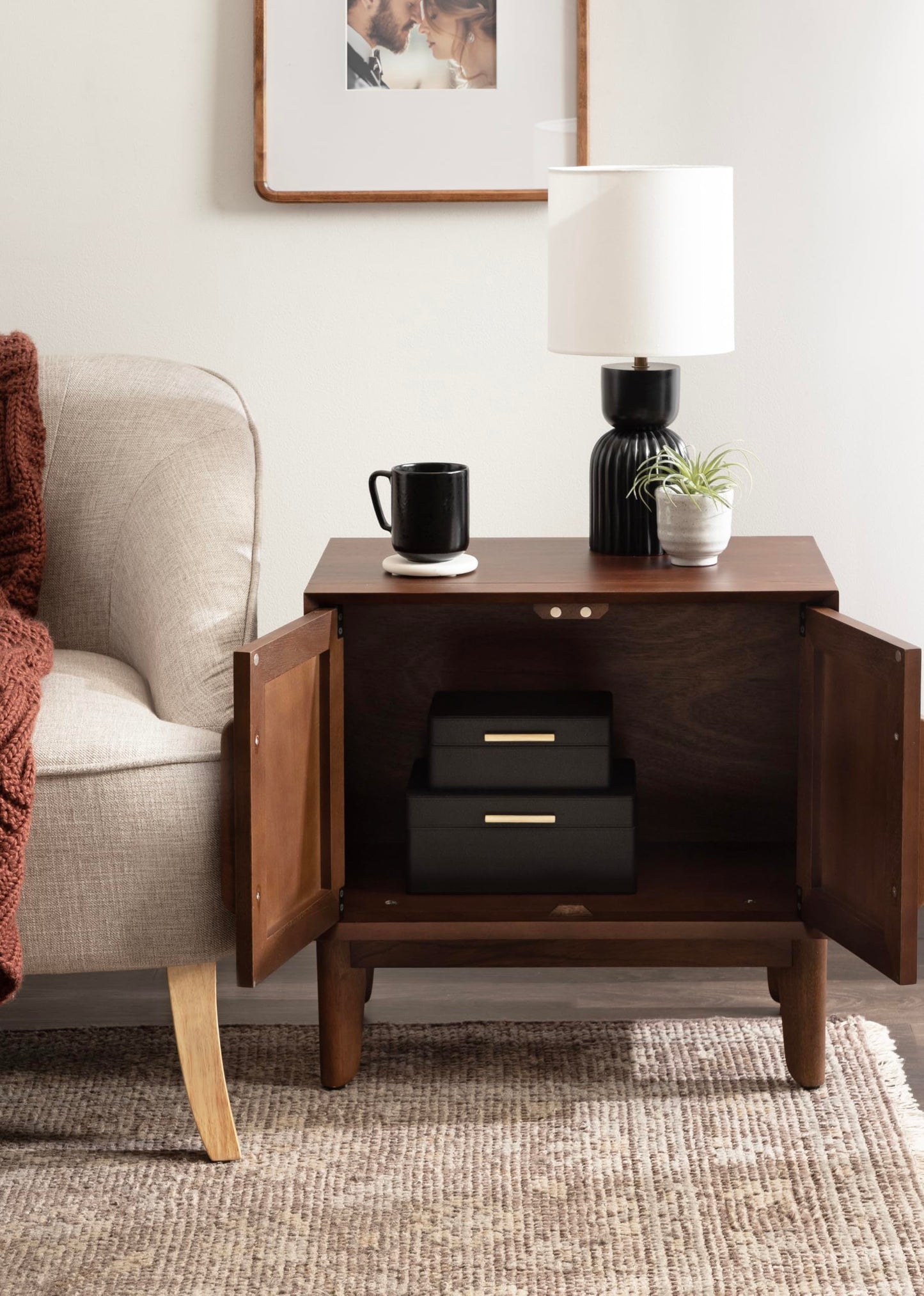 Kate and Laurel McCutcheon Modern Mango Wood Side Table with Storage Cabinet, 22 x 14 x 22, Walnut Brown, Transitional Wooden End Table for Use as Bedroom Nightstand or Entryway Decor Accent