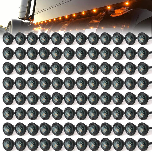 MADCATZ 100 PCS 3/4in Round LED Clearance Light for Trailer, Truck, RV - Smoked Lens Amber Light, 0.8 x 0.8 x 1 inches