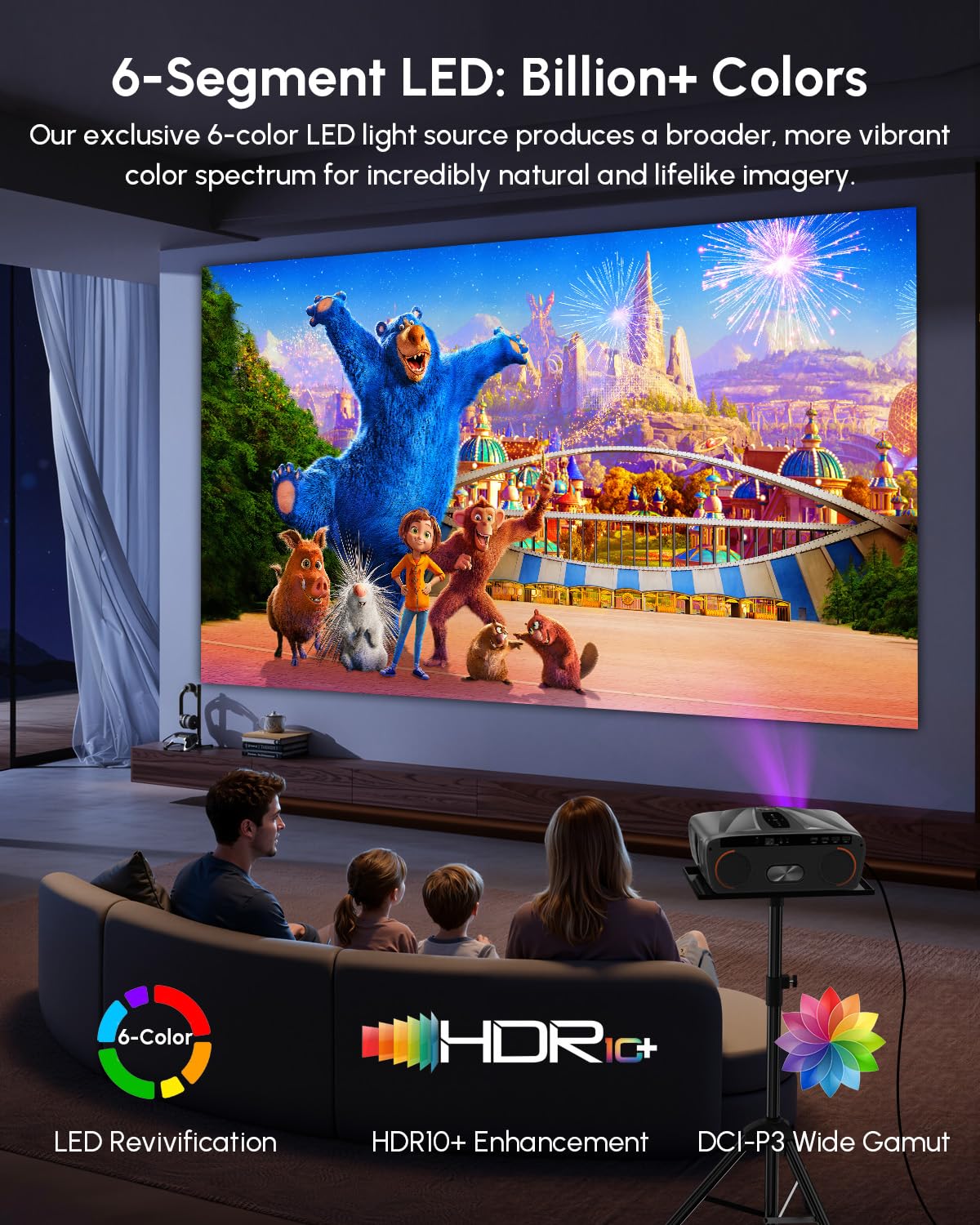 2026 Upgraded Daylight 4K Projector 2400ANSI, with Auto Lens Cap, Tof Autofocus, HDMI eARC CEC, 40W Speakers, Smart Home Cinema Daytime Projectors with AI MOVIN 2.0 OS, HDR10+,WiFi 6, Bluetooth, USB