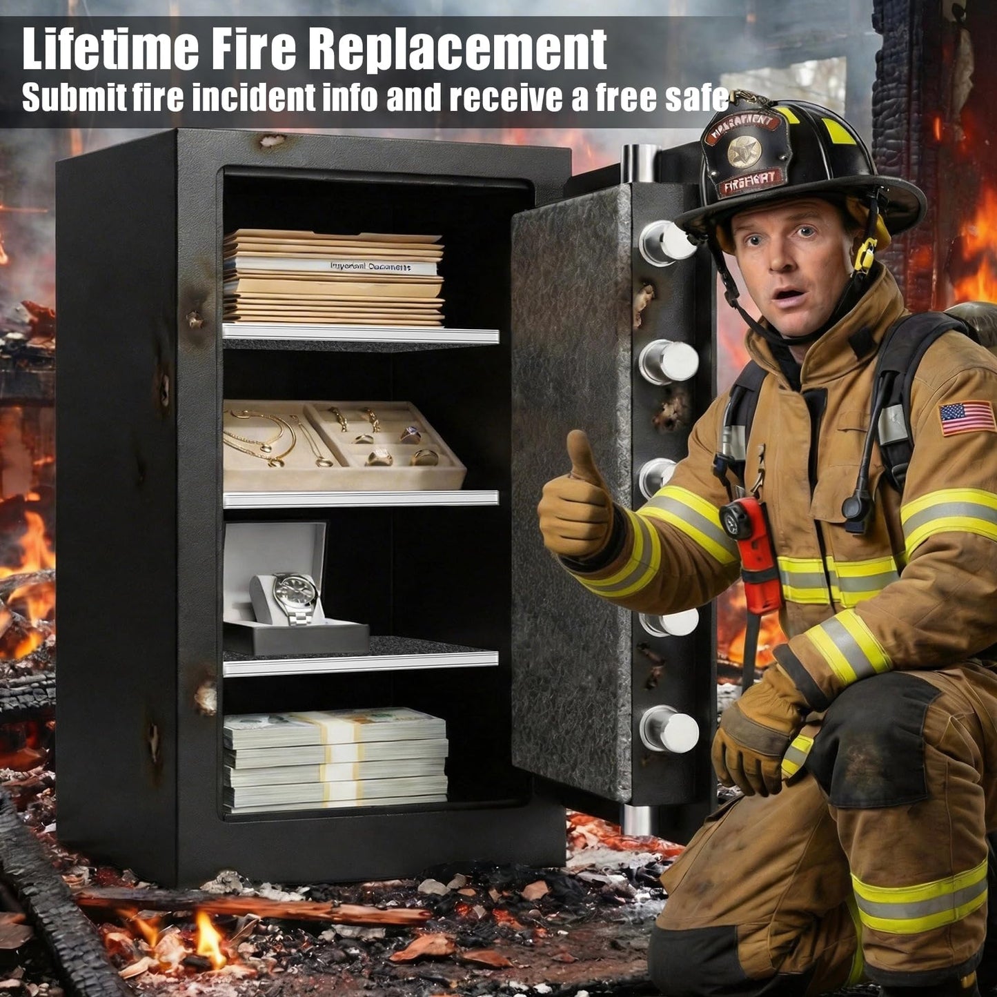[35Min] Fireproof Safe, 7.0 Cubic Feet Home Safe Box with 3-Removable Shelf, Fire Safe with Digital Keypad, Smart Alarm and Silent Mode, Fire Proof Safe for Home Documents and Office