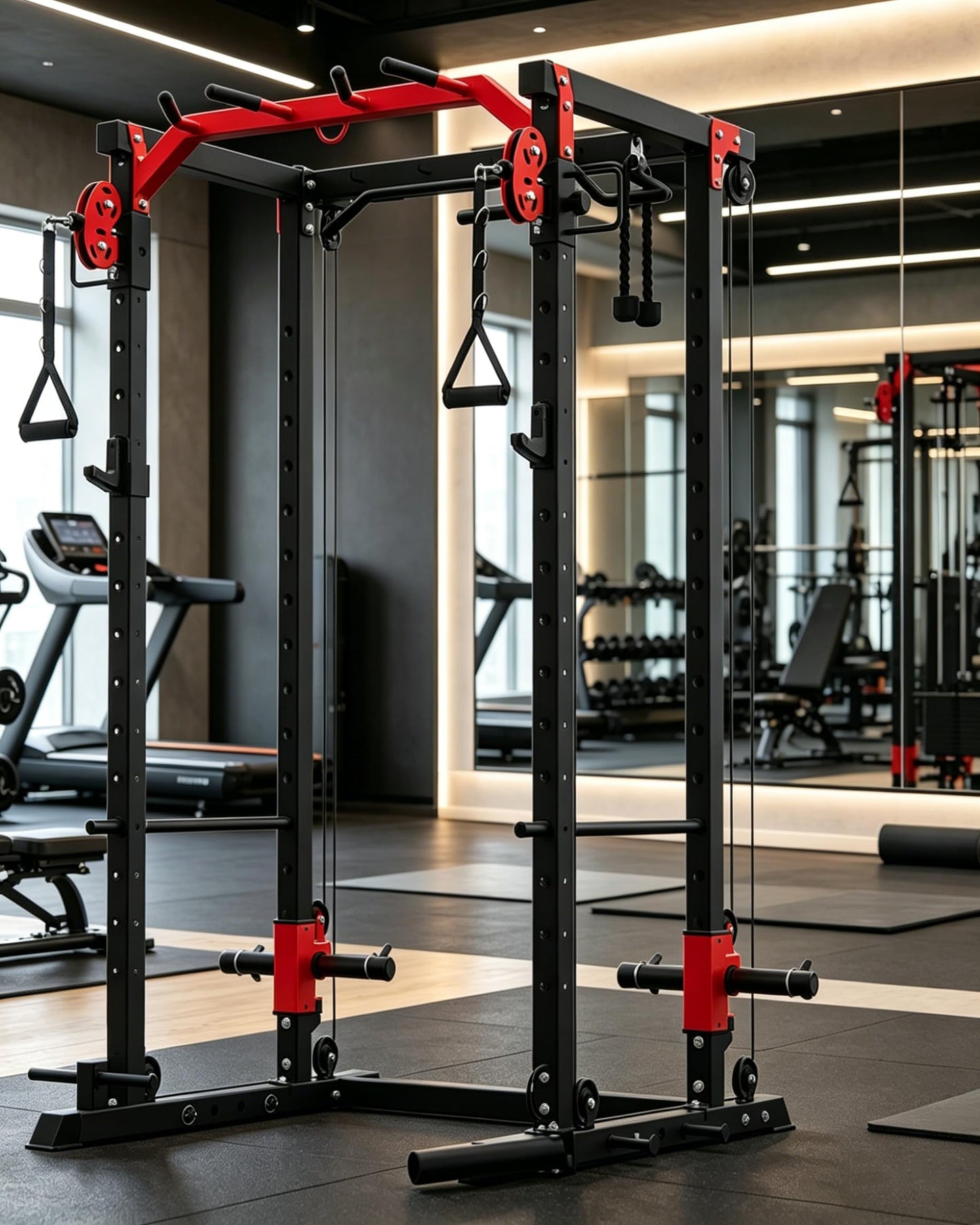 Power Cage, Power Rack with Cable Crossover System, 2000LBS Squat Rack with LAT Pull Down System, Workout Cage with Pulley System for Fitness Home Gym Strength Training