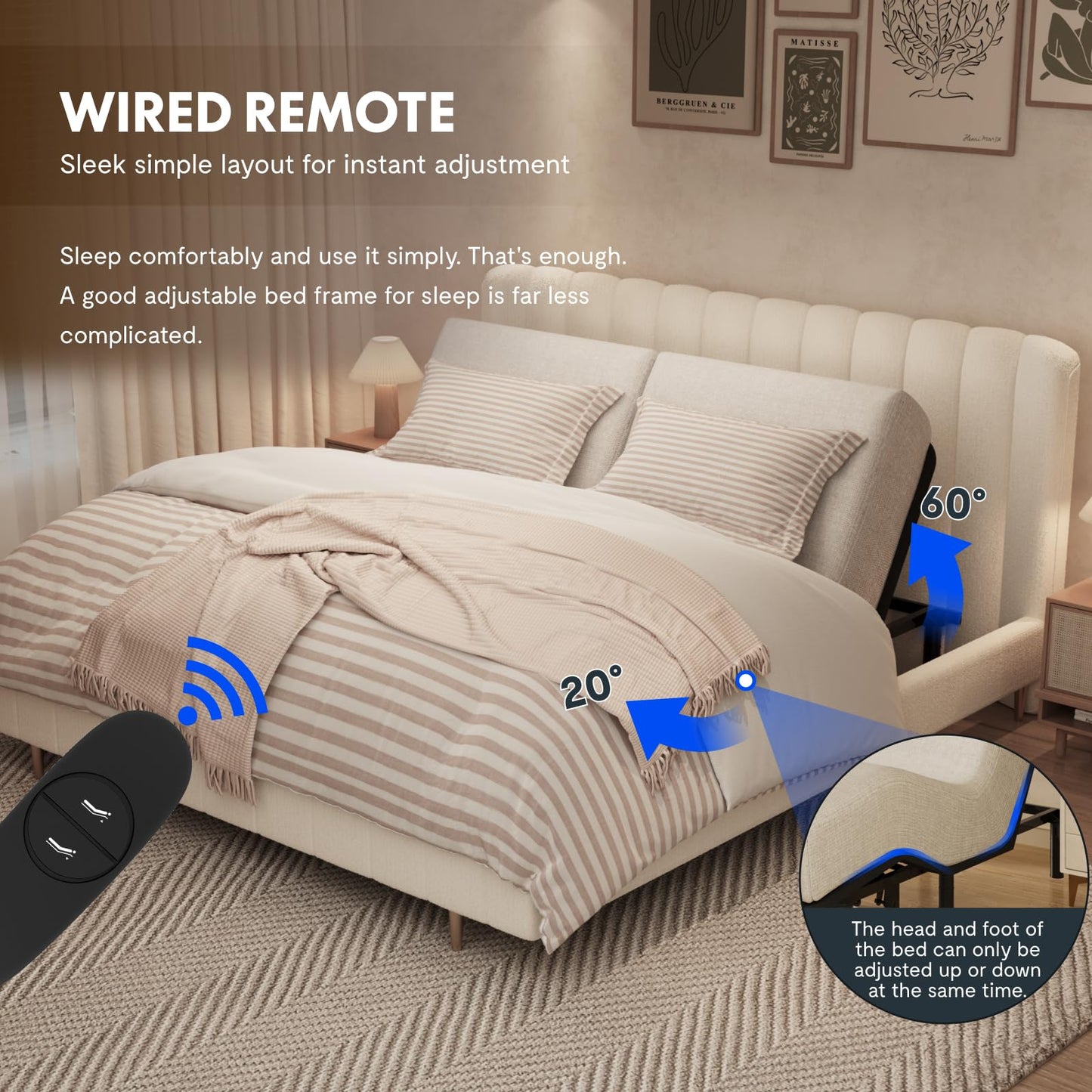 FLEXISPOT Adjustable Bed Frame Base Split King,Segmented Design,Easy Assemble,Oxford Fabric Bedspread,Wired Remote,Whisper Quiet Durable Motor,Mattress Holder.