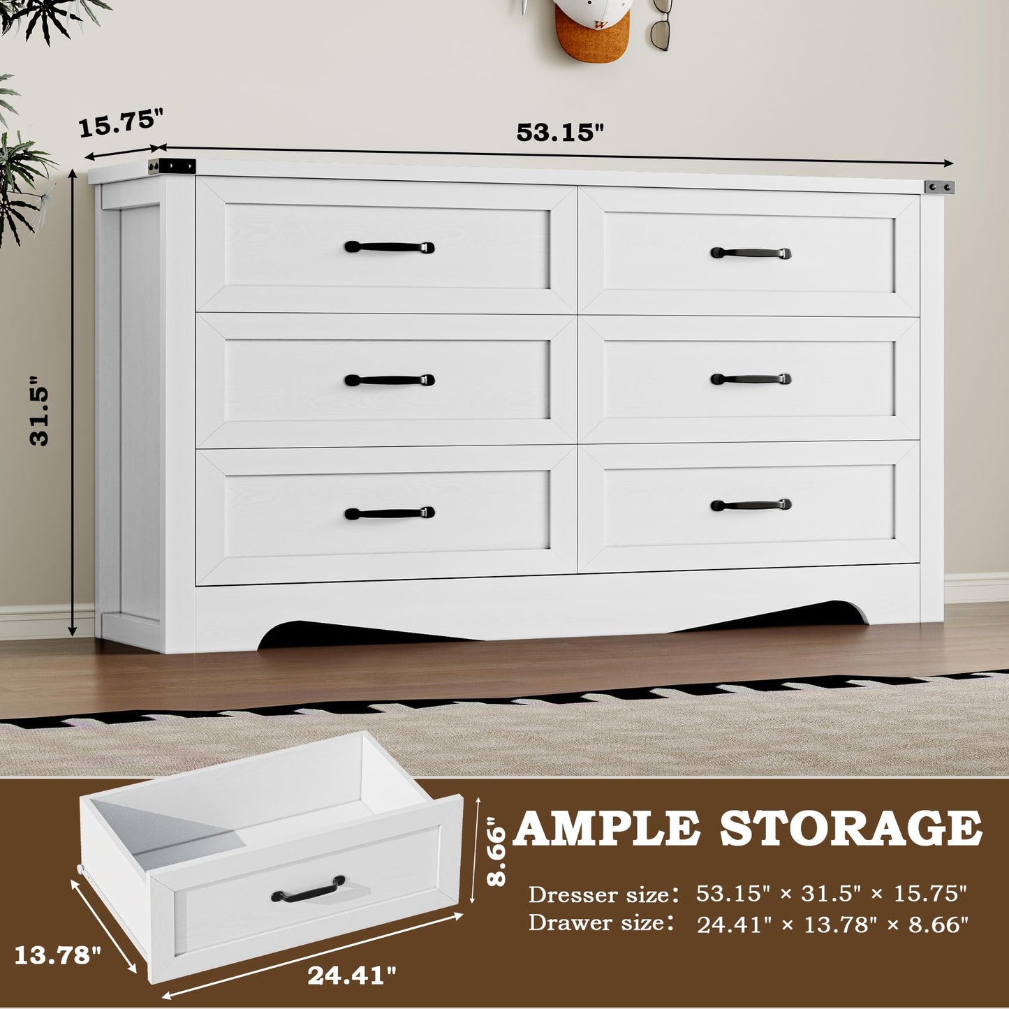 BORNOON 6-Drawer Dresser for Bedroom, Modern Wooden Chest of Drawers with Metal Handles, Anti-Tipping Design, Sturdy and Stable Storage Organizer for Living Room, Entryway, Home Office