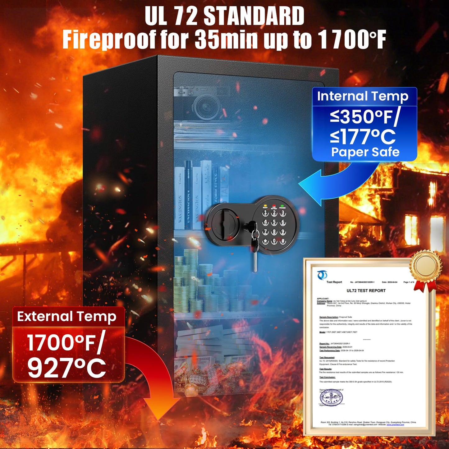 Mitlvge 35Min Fireproof Safe, 7.5 Cubic Feet Home Safe Box with 3-Removable Shelf, Fire Safe with Digital Keypad, Smart Alarm and Silent Mode, Fire Proof Safe for Home Documents and Office