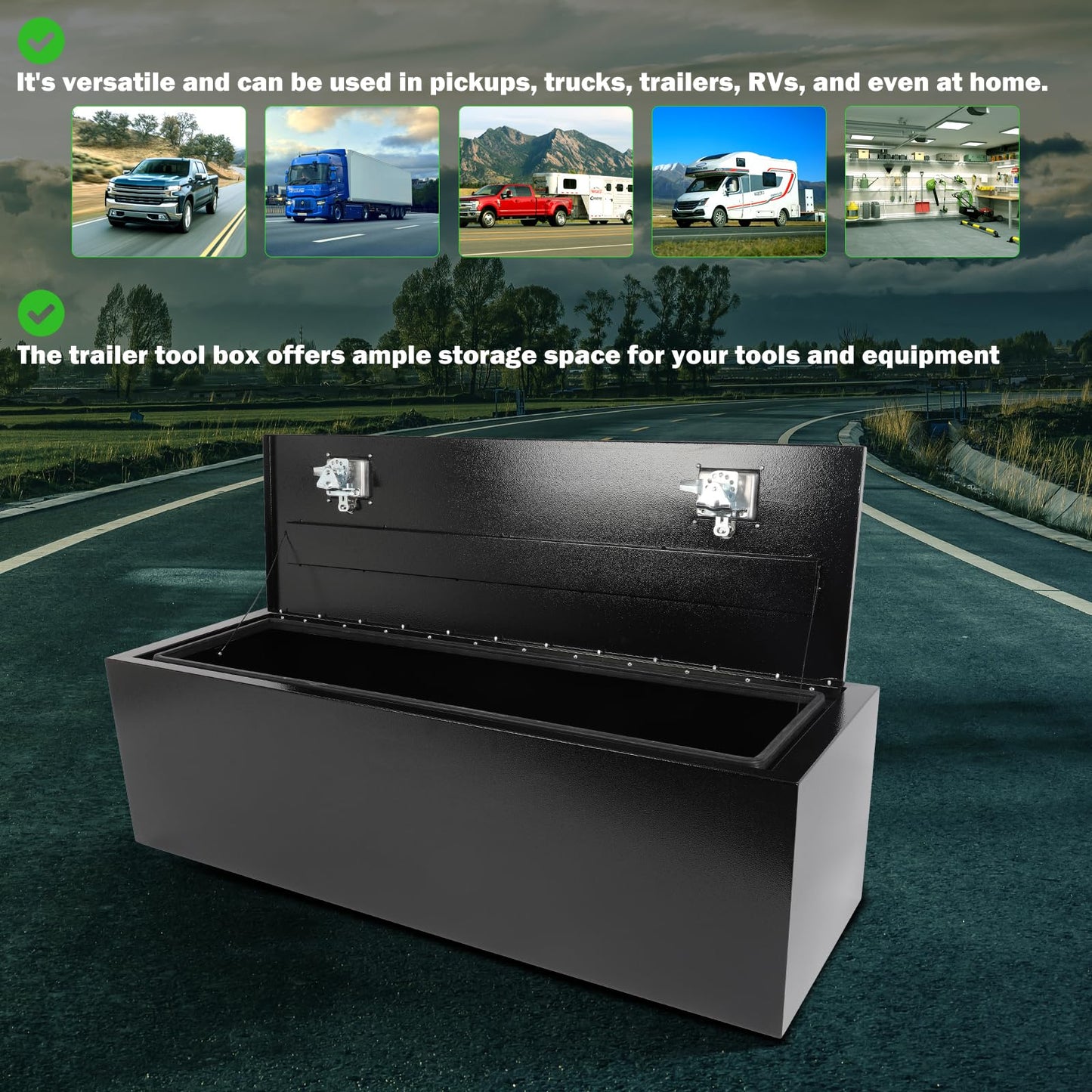 SCITOO 48" Iron Truck Bed Tool Box,Heavy Duty Crossover Storage for Most Full Size Pickups,Lockable Weatherproof Chest,Fits 48"WX16"DX16"H Truck Beds,Easy Access to Load and Unload
