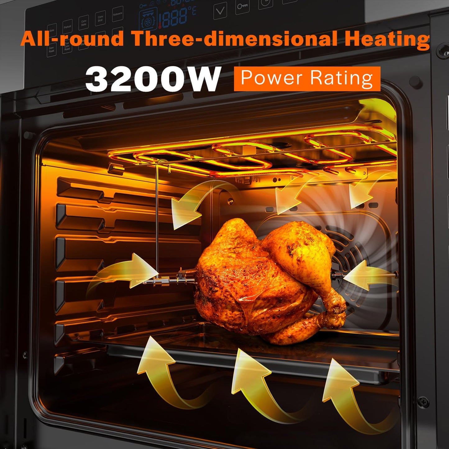 Empava Built-In Electric Single Wall Oven 24 inch with Convection and Rotisserie 10 Cooking Modes, Screen Touch Control, Stainless Steel