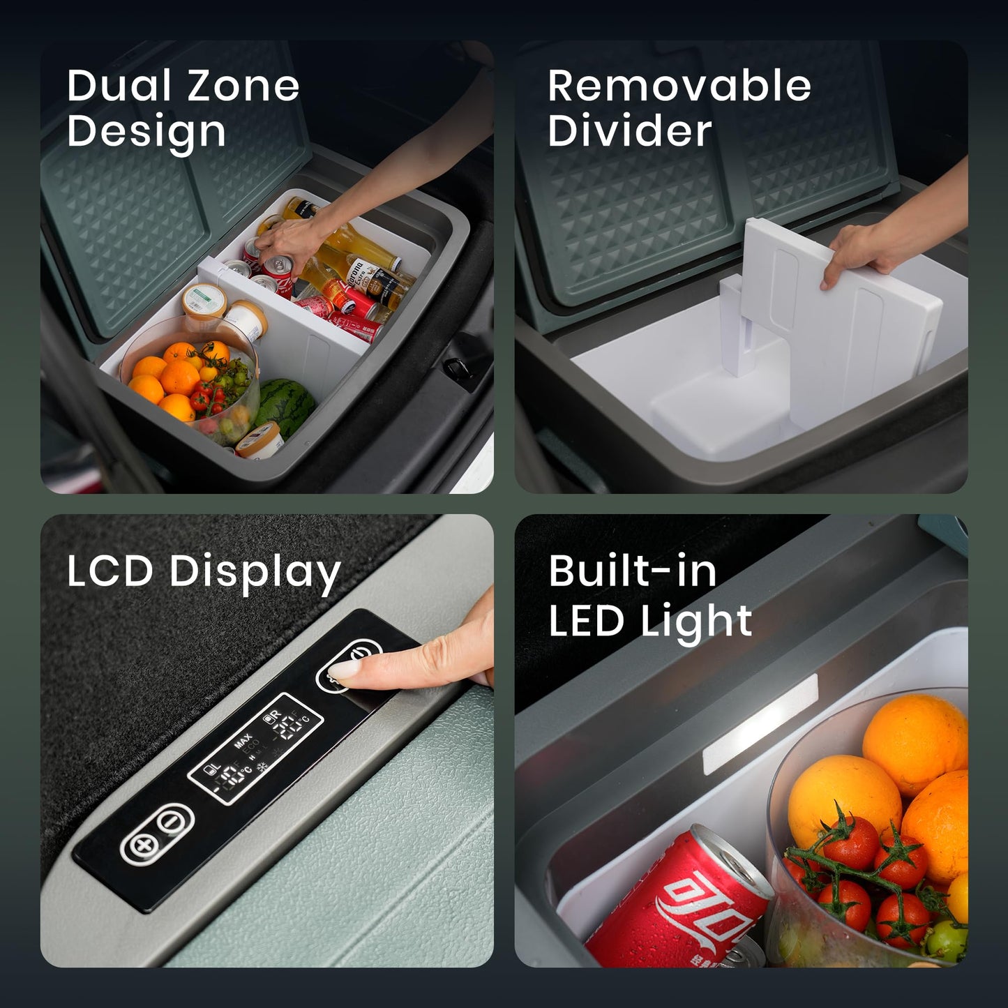 TITA 42 Qt Car Refrigerator for Tesla Model Y & Juniper, Portable 12V Dual-Zone Fridge Freezer with Rapid Cooling & Energy-Saving Modes, Compatible with 5-Seat Models Only