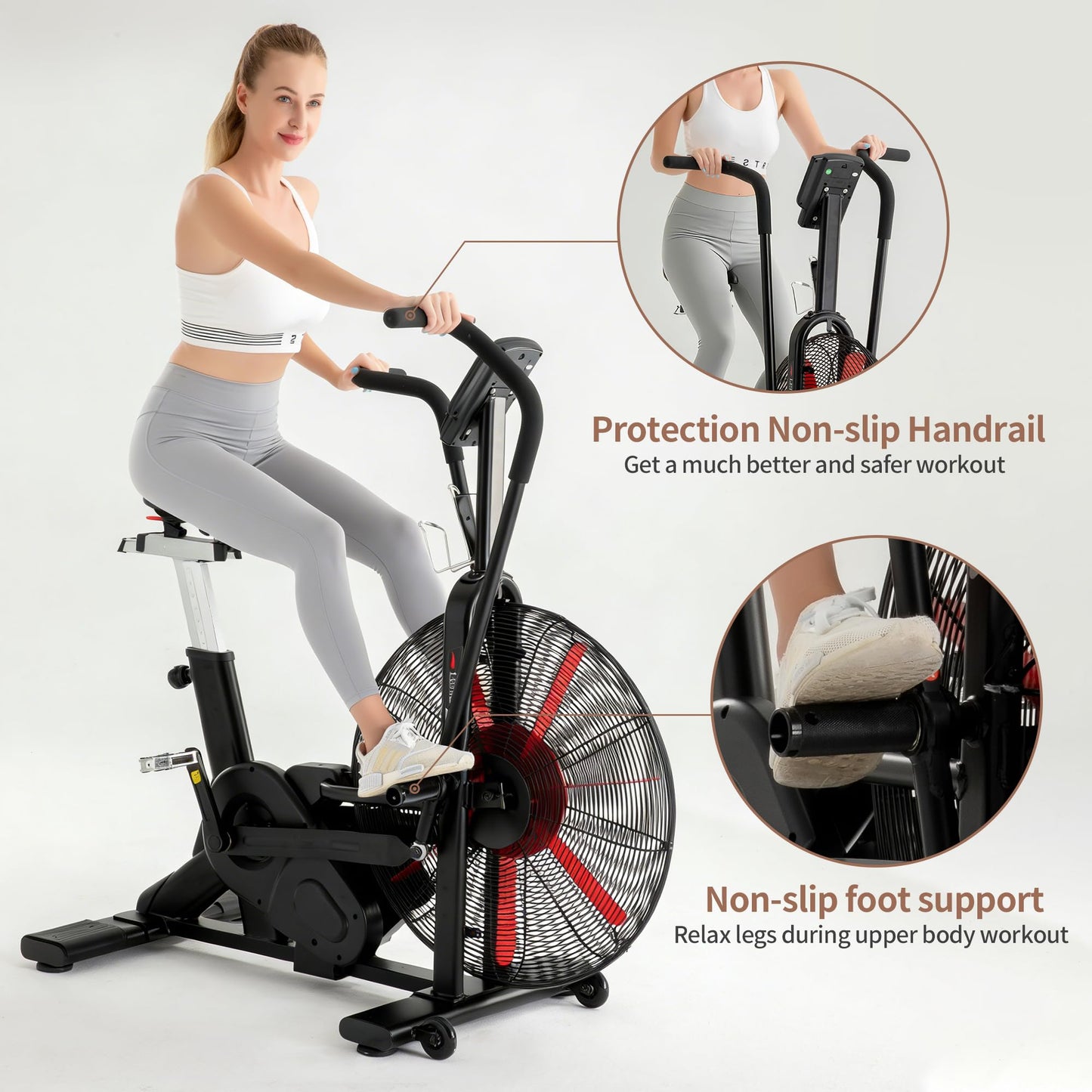 leikefitness Fan Exercise Bike Upright AirBike Indoor Cycling Stationary Bicycle with Unlimited Air Resistance System,Heart Rate Compatibility and Tablet Holder for Home Cardio Workout
