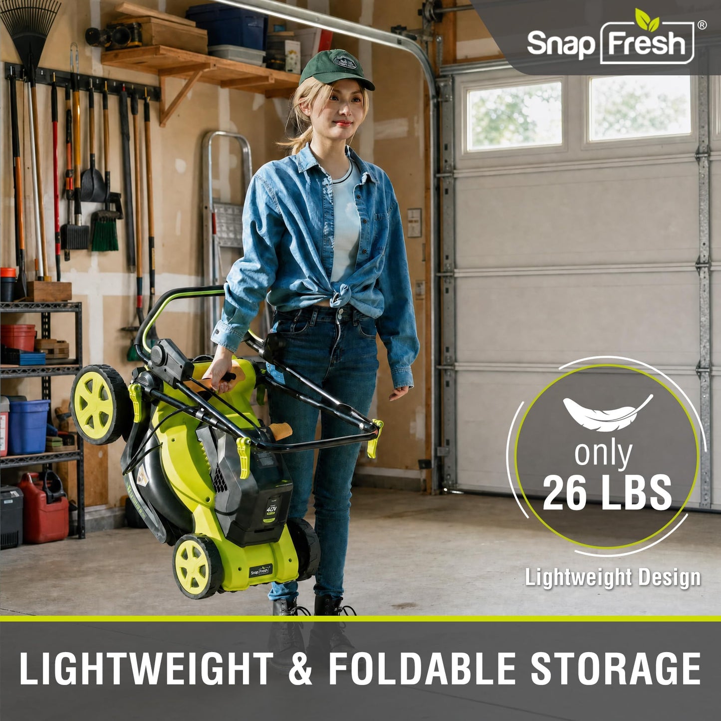 SnapFresh 40V 17” Brushless Lawn Mower – 2 x 5.0Ah Batteries Electric Cordless Push Mower with Fast Charger, 6-Level Height Adjustment, 45L Grass Bag, Lightweight Battery Powered Mower