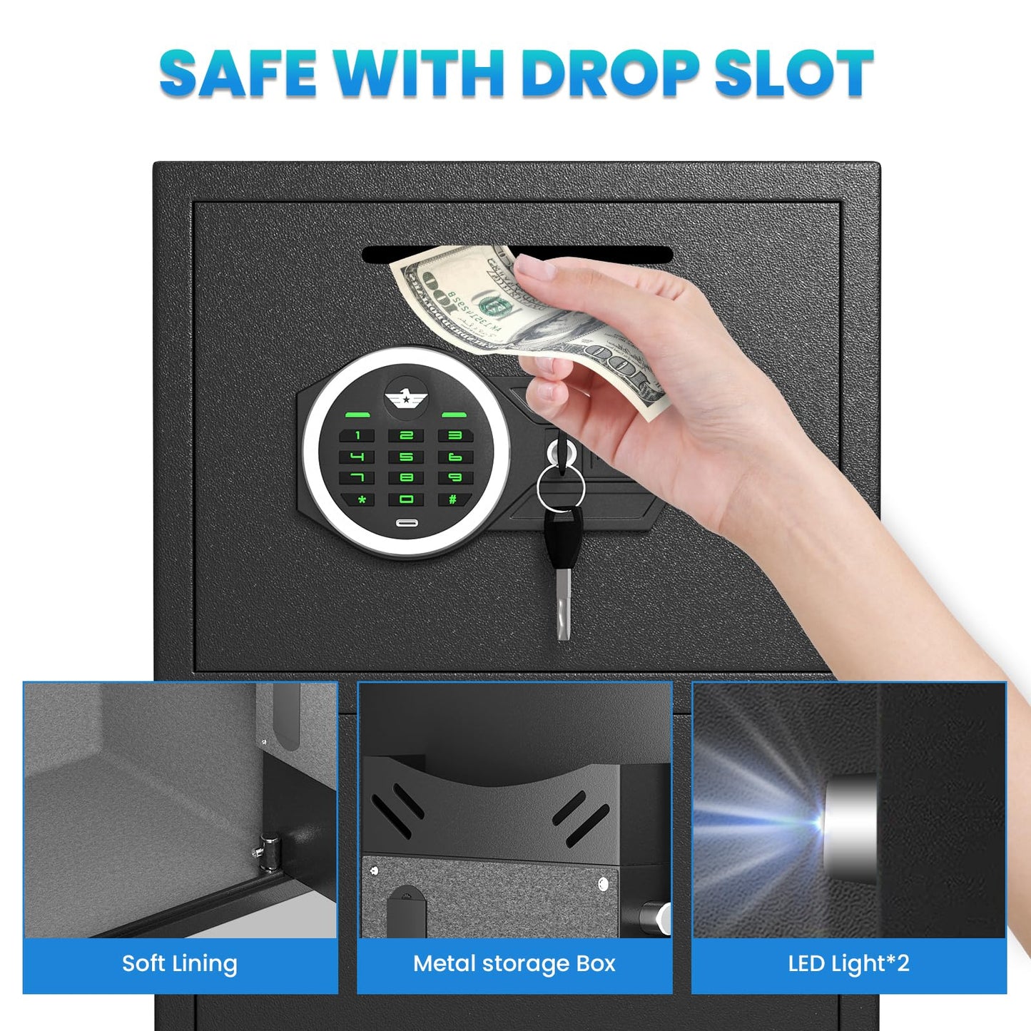 Karbeen 6.0 Cu ft Large Safe Box Fireproof Waterproof, Money Safe With Mute Function and LED Light, Digital Keypad Home Safes with Deposit Slot & Dual Alarm System,Security Box for Money Valuables