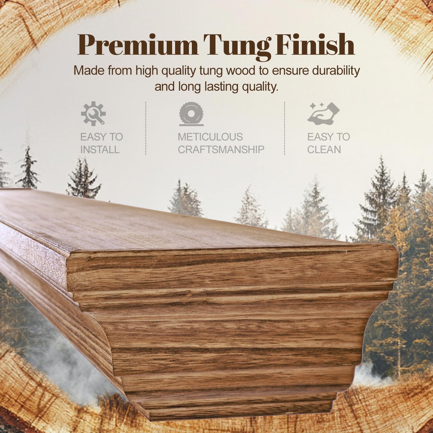 LXWZHK Rustic Fireplace Mantel Shelf, 72" Wooden Floating Shelf for Over Fireplace, Wall Mounted Fire Place Mantel, Farmhouse Hanging Floating Shelves, Oak Color
