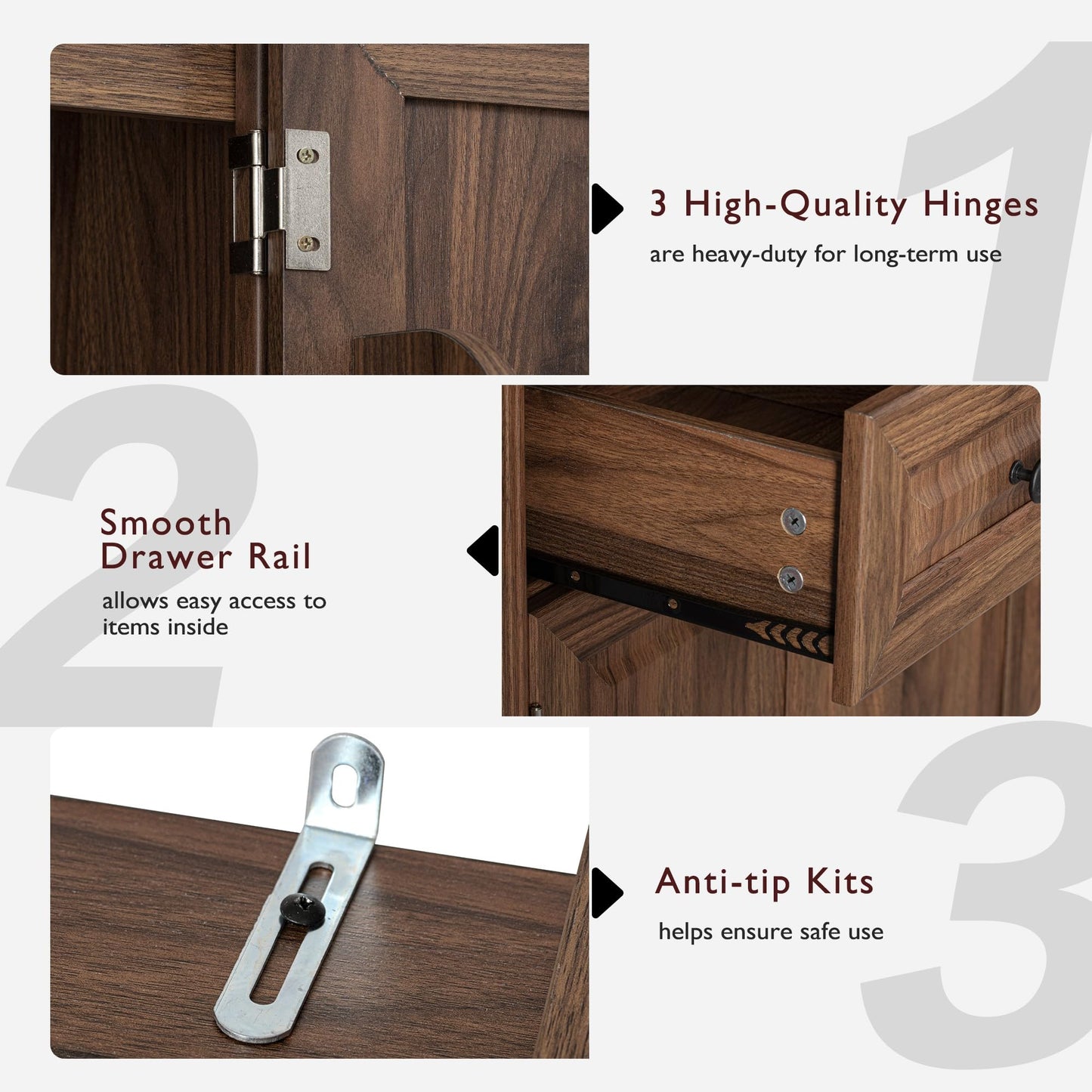 GDFStudio Hakf 71" Tall Kitchen Pantry Cabinet, 3 Pull Out Pantry Cabinet Organizers, Spacious Storage Organizer with 6 Door Shelves, 2 Drawers, Freestanding Cupboard for Kitchen Dining Room, Brown