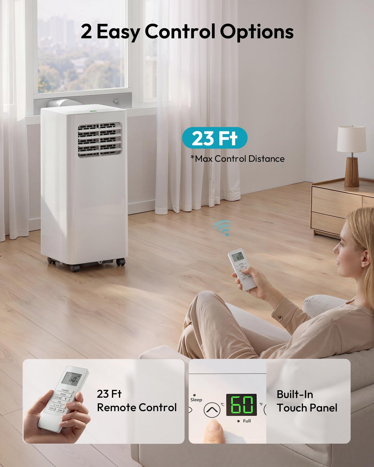 EUHOMY 8000 Btu Portable Air Conditioners, 3 in 1 Portable AC with Cool, Dry, Fan Modes, Quiet Air Conditioners with 24H Timer & Sleep Modes, with Remote, for Bedroom, Apartments up to 350 Sq.Ft