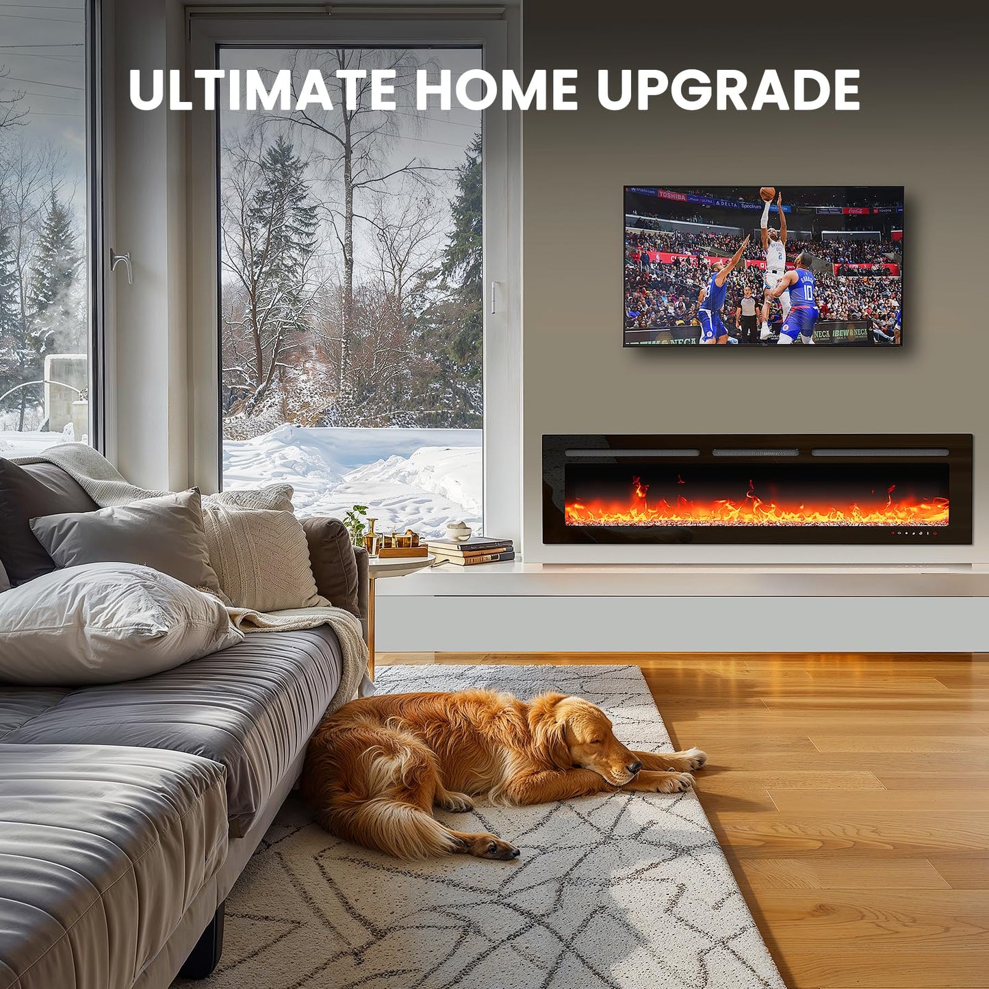 Silonn 50″Smart Electric Fireplace Heater with App & Remote Control, 4777 BTU Heat Output, Ultra-Slim Wall-Mounted or Recessed Electric Fireplace Inserts with Timer, 20 Flame Colors,WiFi Enabled