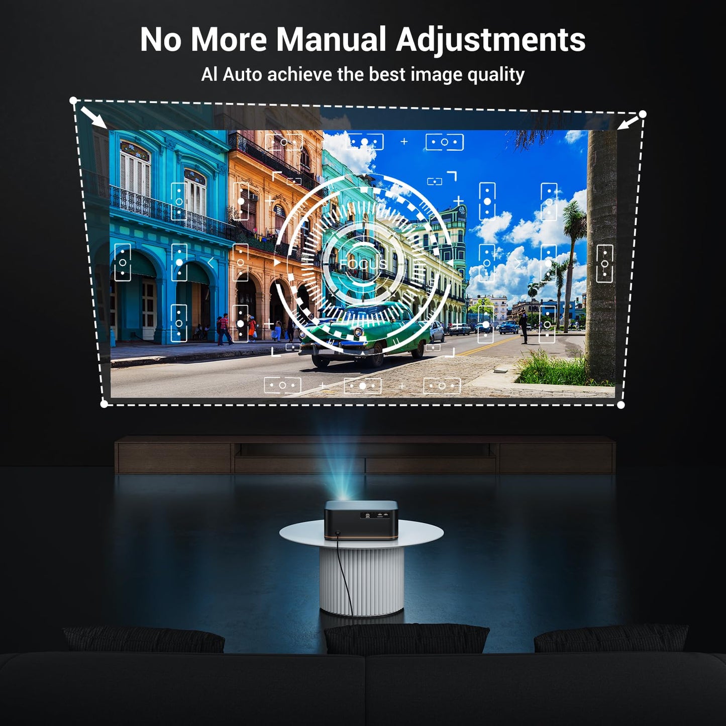 2000 ANSI 4K Decoding Projector with WiFi and Bluetooth, HAPPRUN Movie Home Theater with Auto Focus, 300'' Display for Indoor/Outdoor, Smart Proyector Compatible with Phone/TV Stick/PC/PS5