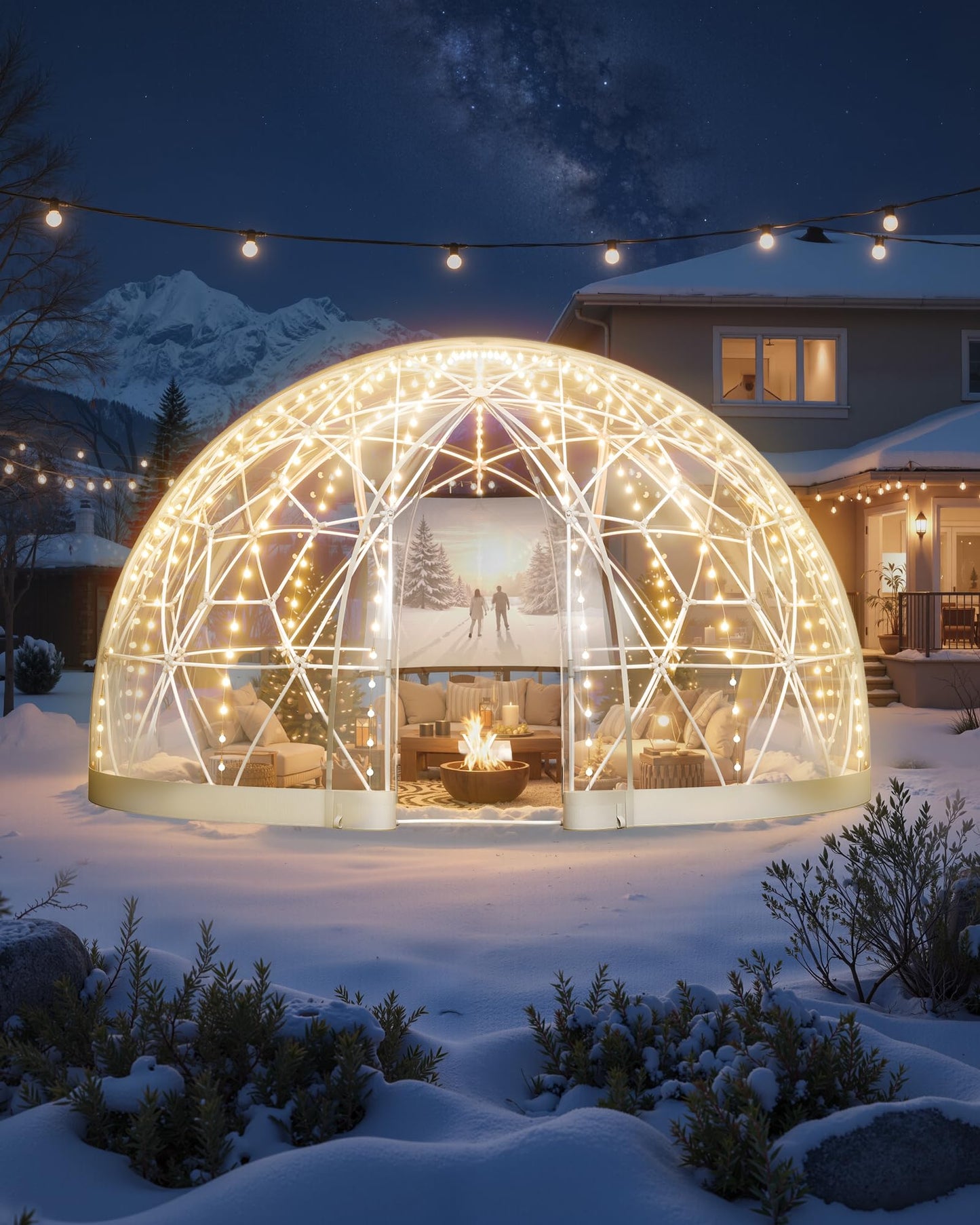 VEVOR Garden Dome Tent, 12 x 7.2 ft Clear Bubble Tent House for 4–7 Person, Waterproof PVC Geodesic Dome Greenhouse with Ventilated Window, Outdoor Igloo
