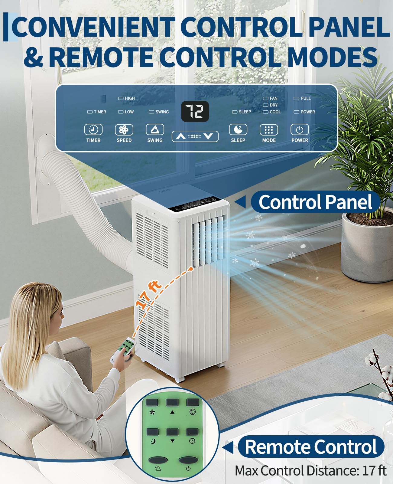 8000 BTU Portable Air Conditioners, Cools Up to 350 Sq. Ft, 4-in-1 Portable AC Unit for Rooms with Remote Control, Quiet Operation, 24H Timer, Window Installation Kit for Home Office