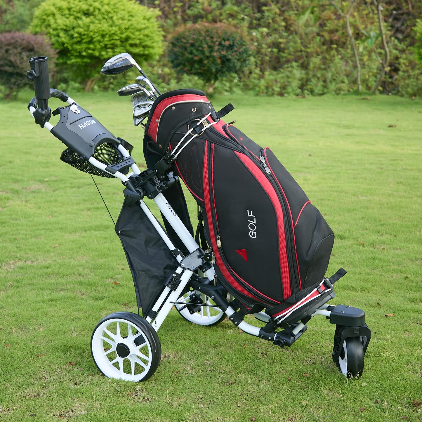 FLAGTAG Golf Push Cart 3 Wheel with 360 Swivel Front Wheel,Lightweight and Foldable Walking Golf Cart，One-Click Foldable,with Foot Brake