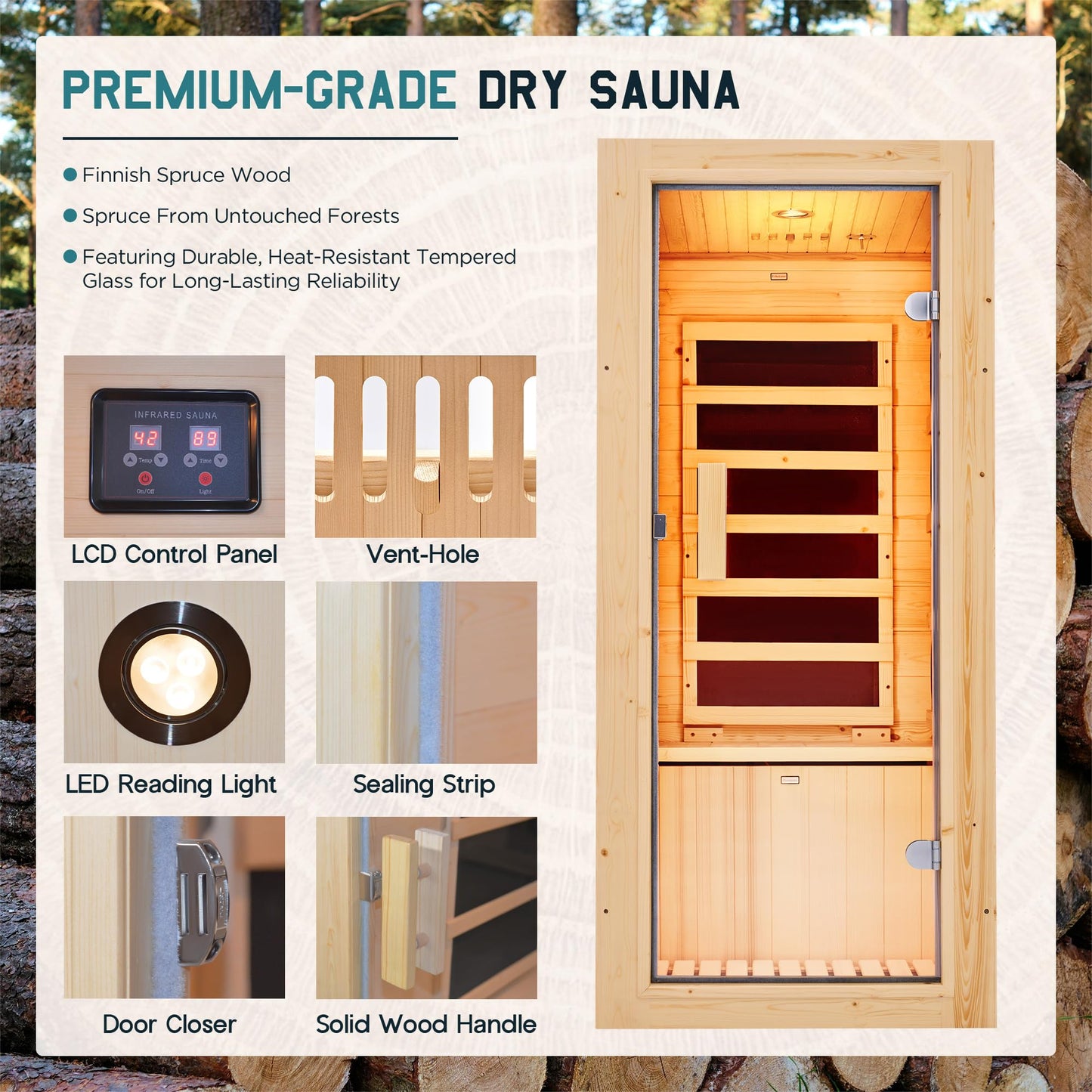 Albott Infrared Sauna 1 Person, Infrared Saunas for Home, 110V Spruce Wood Dry Sauna with Foot Warmer, Easy Assembly – Compact Indoor Spa, 149℉ Heating, LED Light, 27.2"x31.8"x60.2"