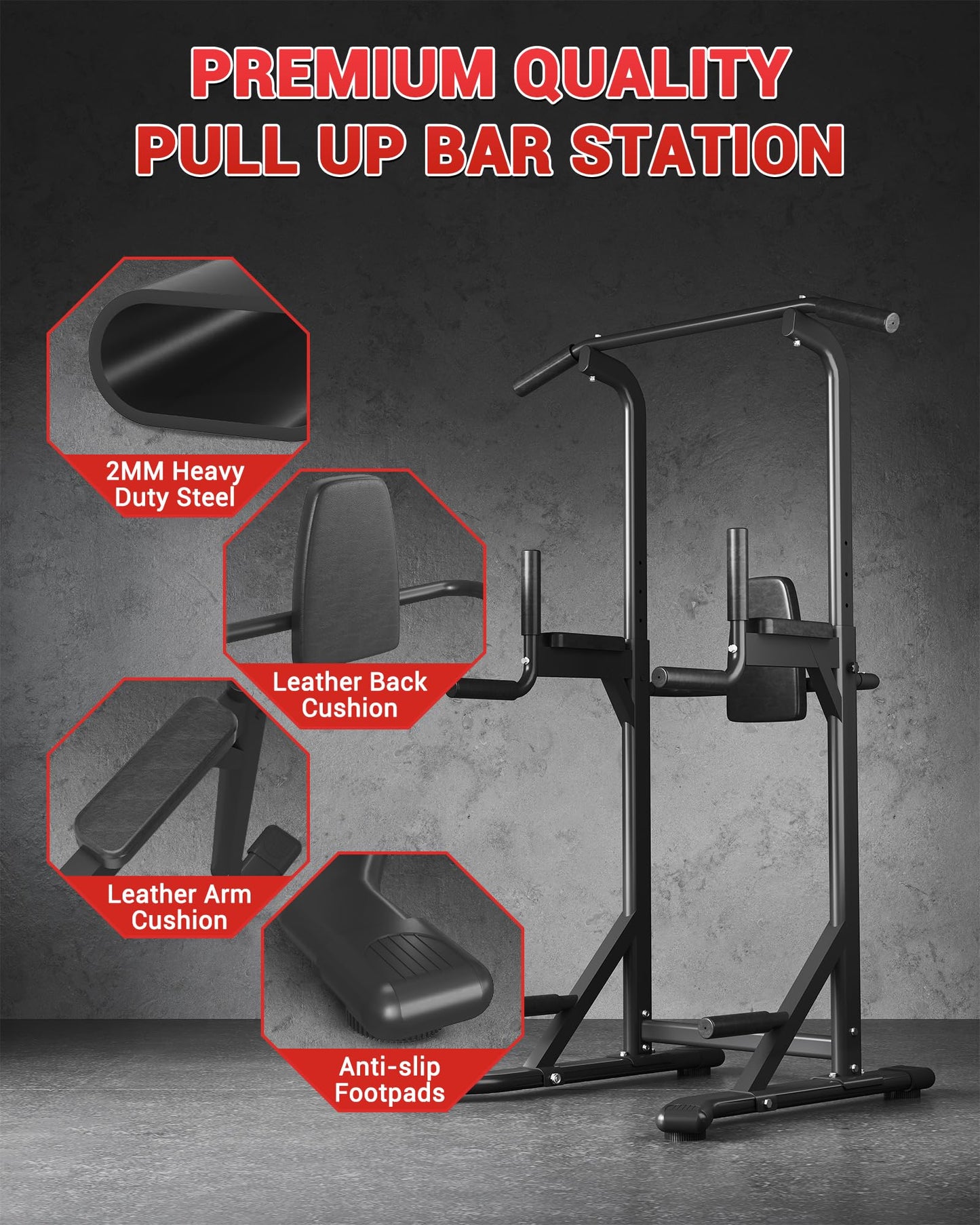 Power Tower Pull Up Bar & Dip Station, 450LB Weight Capacity, Heavy-Duty Carbon Steel Free Standing Home Gym for Pull-Ups, Dips, Leg Raises & Strength Training