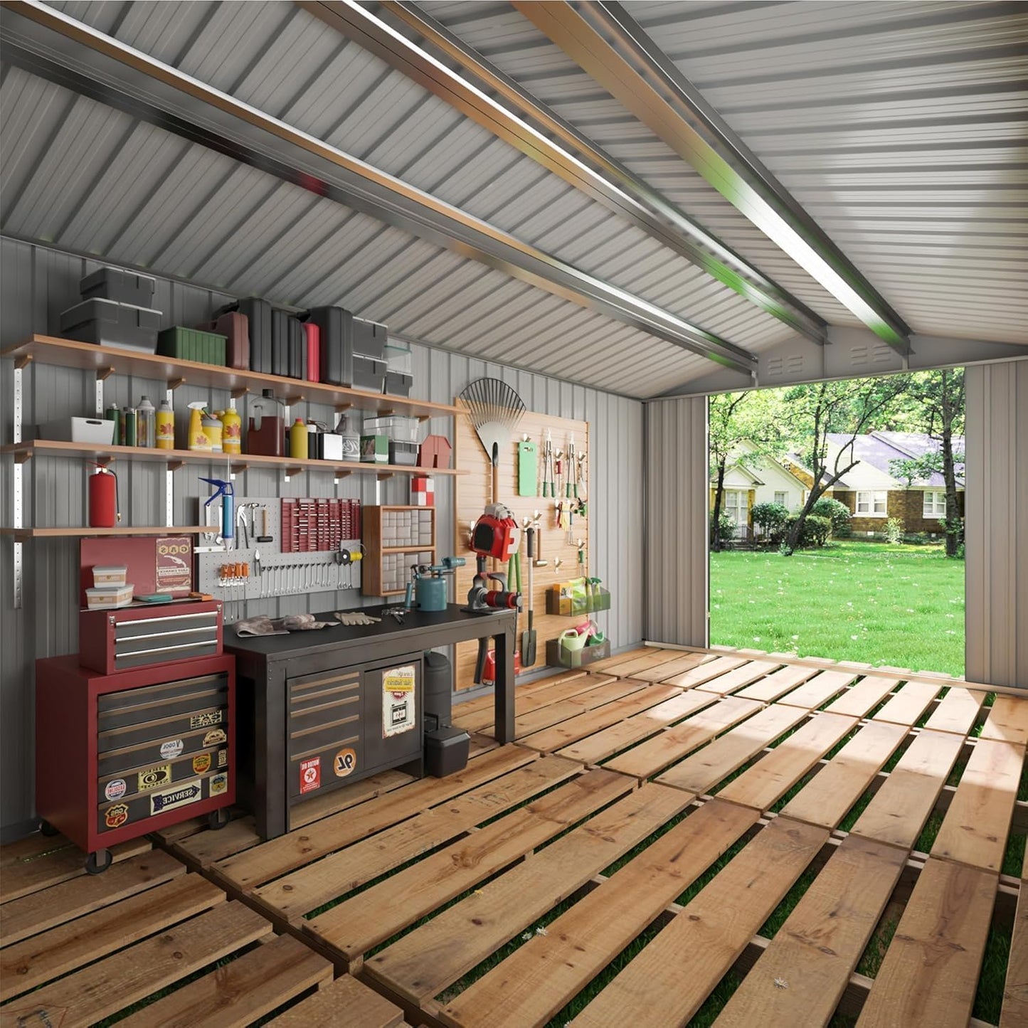 AirWire 12x18 FT Outdoor Storage Shed, Garden Shed with Updated Frame Structure and Lockable Doors, Metal Tool Sheds for Backyard Garden Patio Lawn,Black