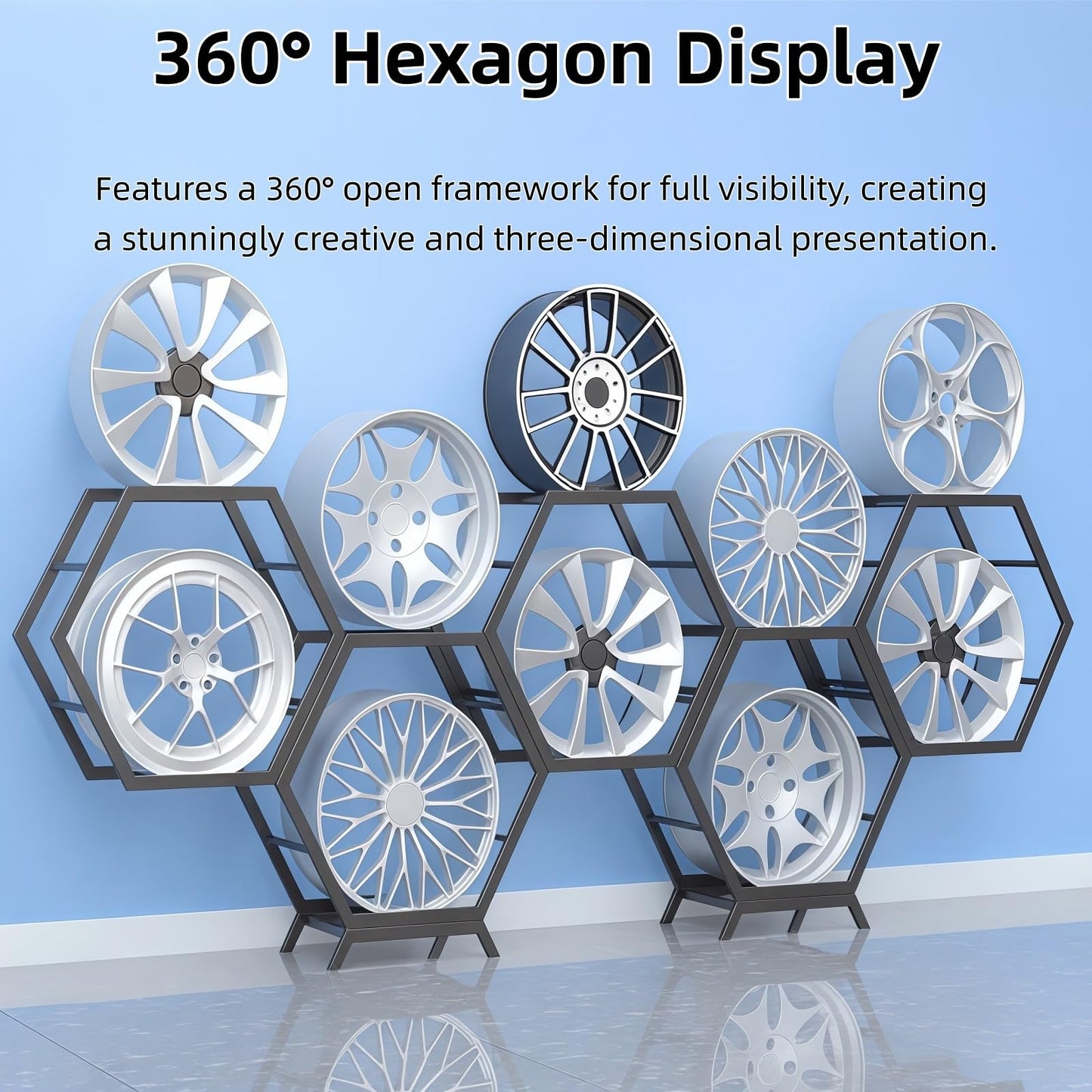 Adjustable Car Rim Display Rack, Freely Combinable Rim Storage Rack, Suitable for Auto Repair Shops and Tire Stores(4 Frames)