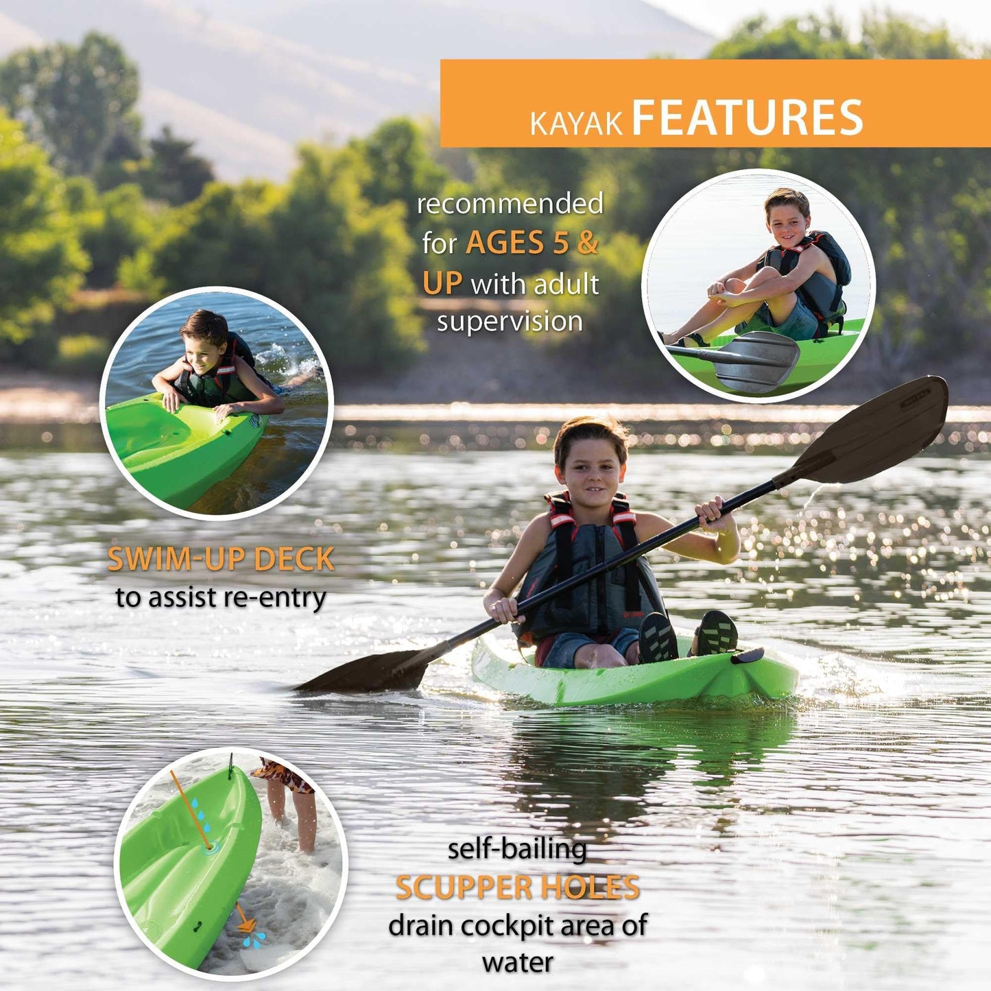 Lifetime 90153 Youth Wave Kayak with Paddle, 6 Feet (Green)