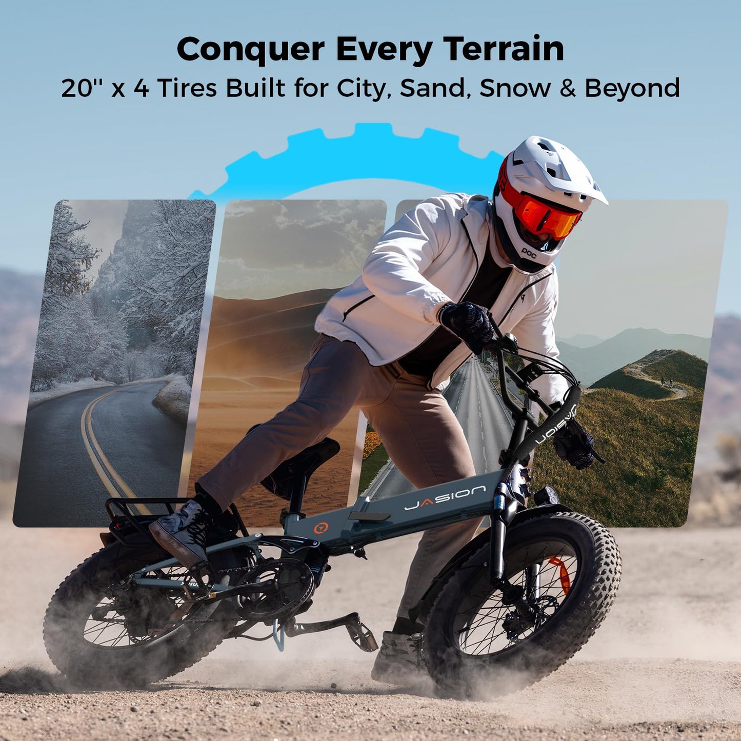 Jasion X-Hunter Foldable Electric Bike, 70+Miles 30MPH Max Speed, 1400W Peak Motor, 624WH Removable Battery, 20″*4 Fat Tire Bicycle for Adult, 7-Speed & Full Suspension EBike for Commute,Snow,Mountain