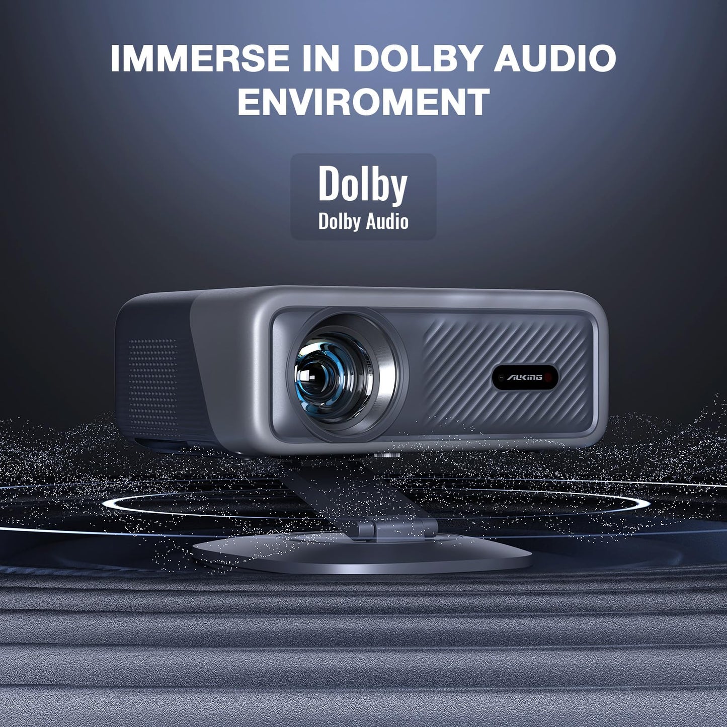 [4200 ANSI] 4K Projector with WiFi and Bluetooth,TOF Real-Time Auto Focus Projector, AuKing Outdoor Movie Home Proyector with Omni-Adjustable Stand(silver grey)