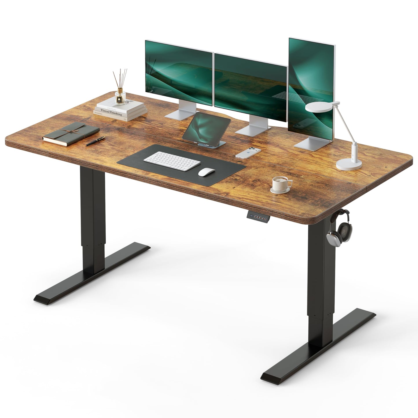 CubiCubi Standing Desk, 63 x 28 Inches Electric Height Adjustable Computer Desk, Sit Stand up Home Office Desk with Memory Presets, Rustic Brown