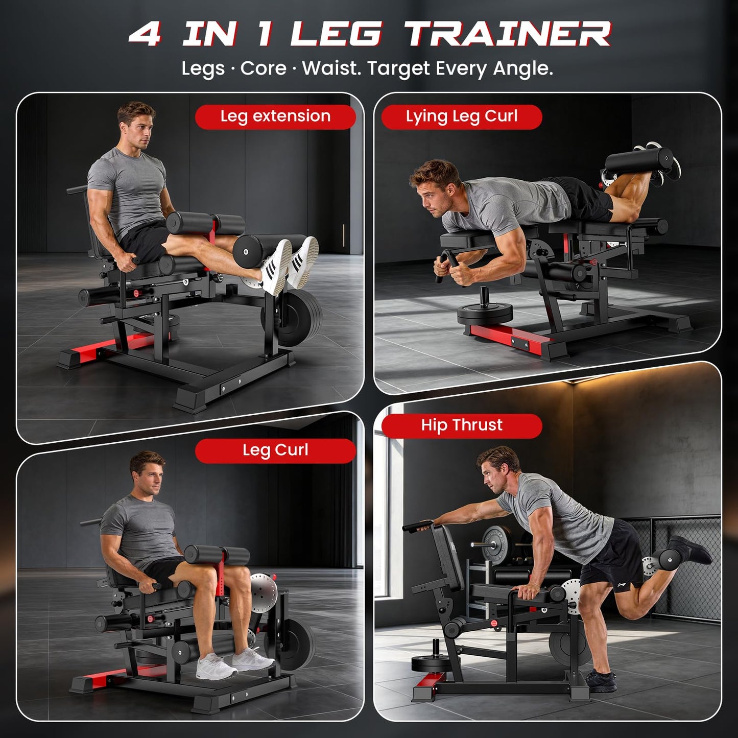 Leg Extension and Curl Machine,Adjustable Leg Curl Machine for Home Gym,4 in 1 Lower Body Workout Machine with 1000LB Capacity,Leg Workout Equipment Compatible with 1" and 2" Plates
