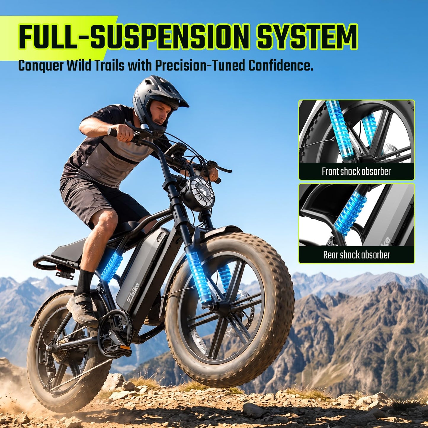 TS TST GRP LLC Electric Bike for Adults, Peak 1500W Motor Retro Ebike, Range 65Miles, 48V 15Ah Removable Battery, 20"x4" Fat Tires, Full Suspension, Off-Road E Bike for City Commuting