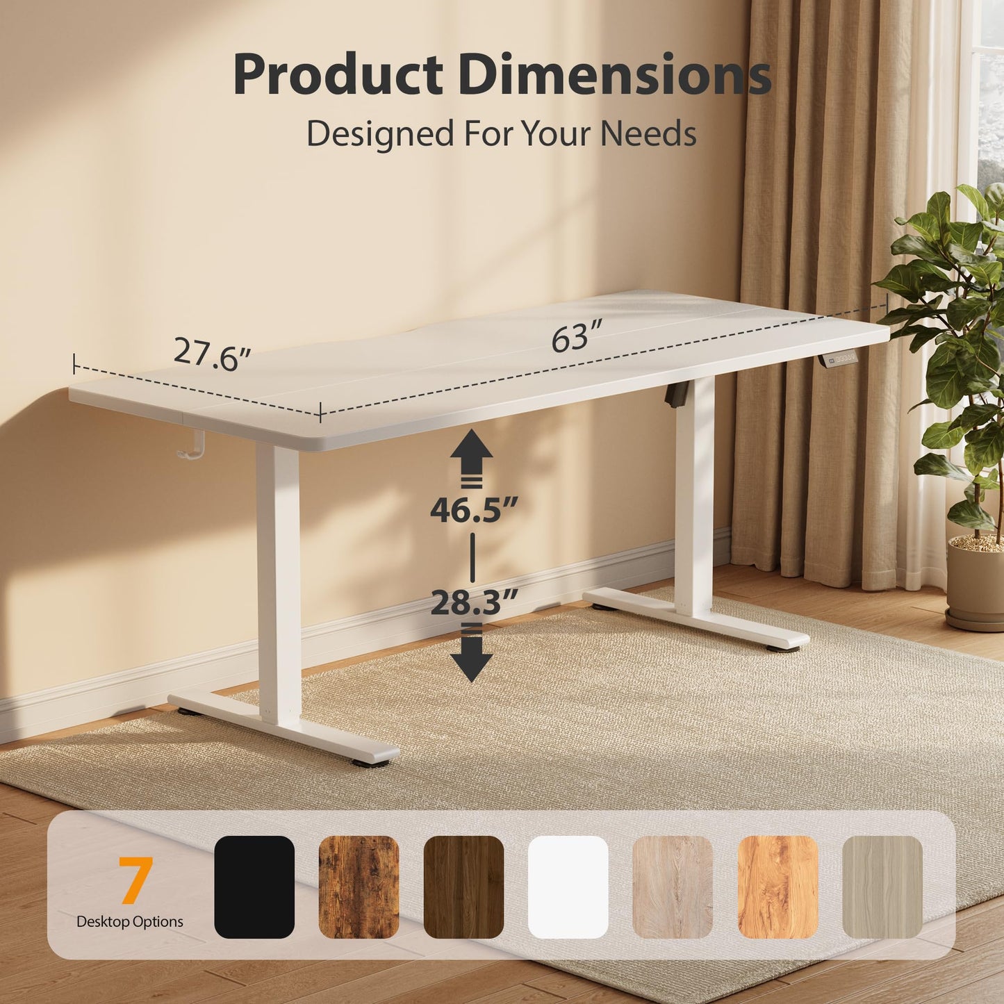 Cubiker Standing Desk, 63x28 Inches Sit Stand Home Office Desk, Electric Stand up Desk, Adjustable Desk with Splice Board, White Frame/White Top