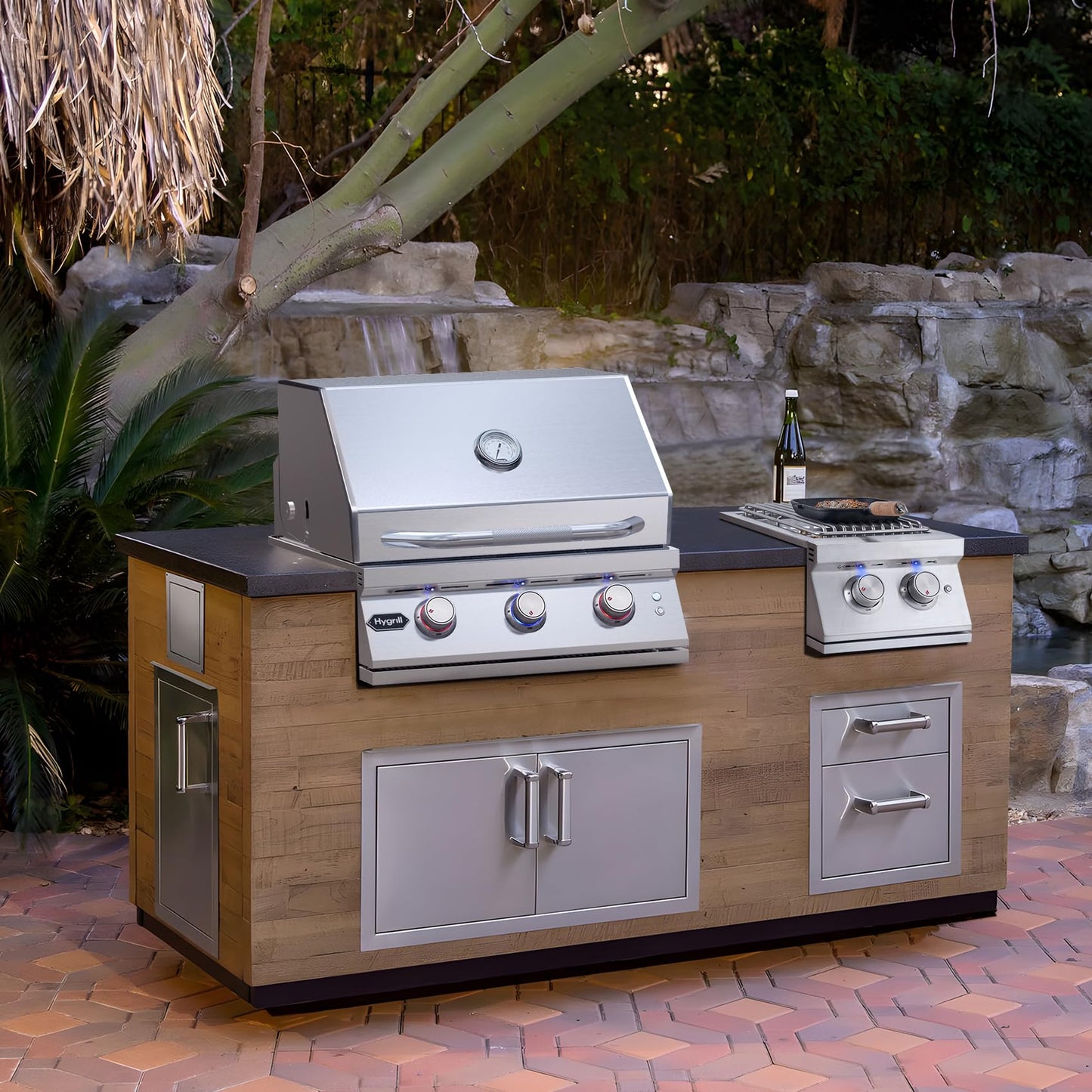 Hygrill 24,000BTU Liquid Propane Double Side Burner, Built In Double Grilling Side Burners for Outdoor Kitchen, Outdoor BBQ Grill Island