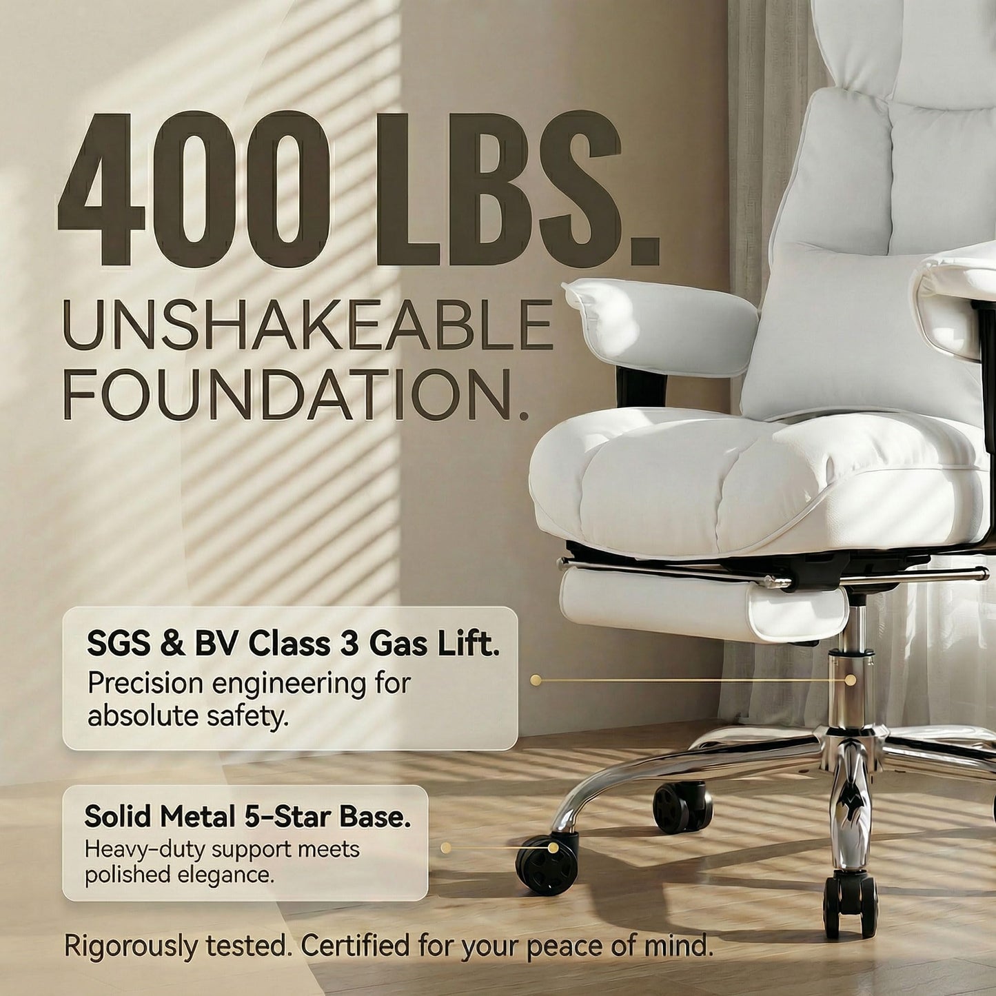Efomao Big and Tall Office Chair 400lbs - Heavy Duty Reclining Desk Chair with Footrest, Spacious High Back PU Leather Executive Chair, Double-Layer Spring Support, White