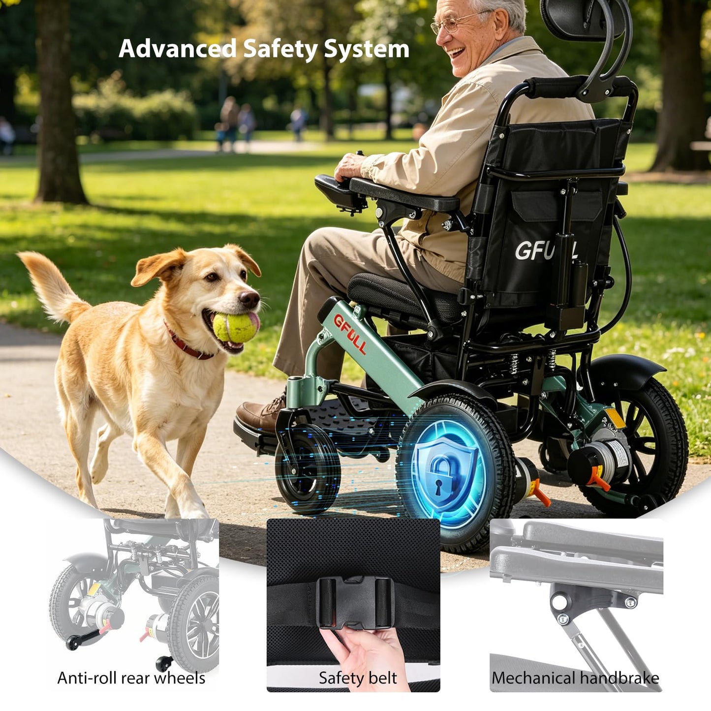 Reclining Electric Wheelchair, 20Miles w/Bag Electric Wheelchairs for Adults, 17.7in Aluminum Lightweight Foldable All Terrain Motorized Wheelchair for Senior, Portable Folding Power Wheelchairs
